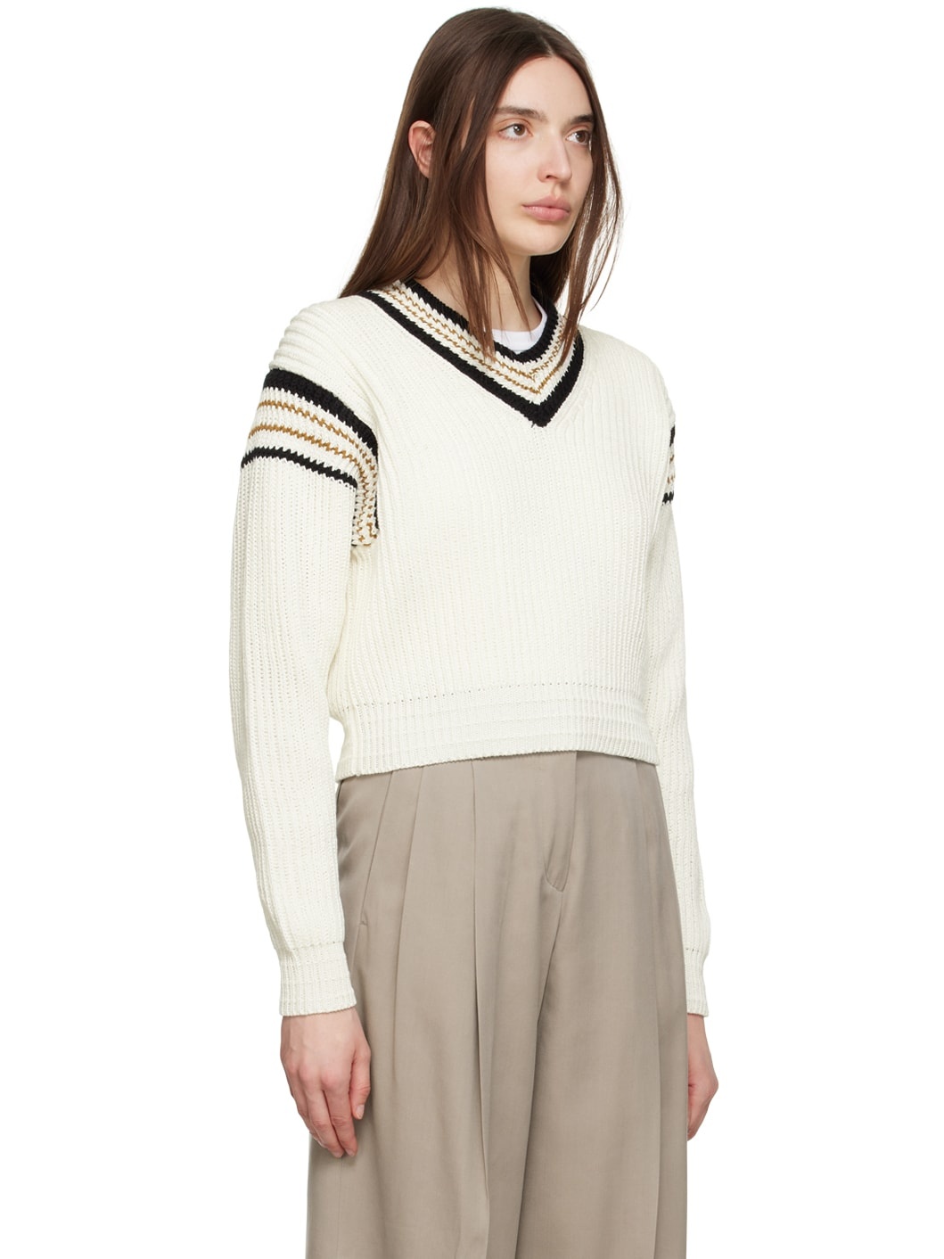 White V-Neck Sweater - 2