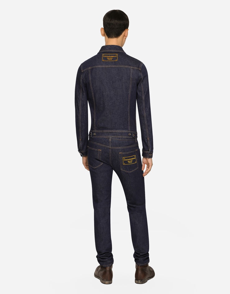 Skinny stretch denim jeans with flocked logo tag - 3