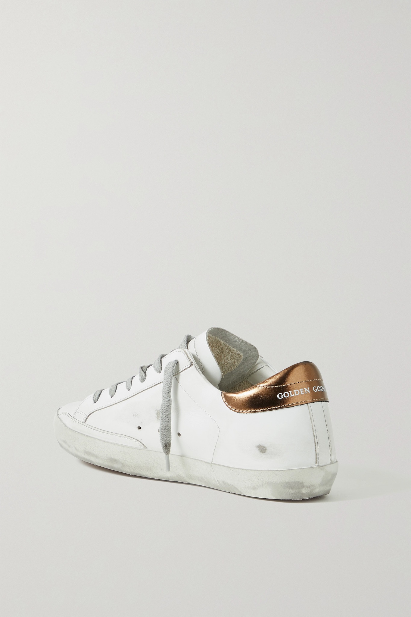 Superstar faux pearl-embellished distressed leather sneakers - 3