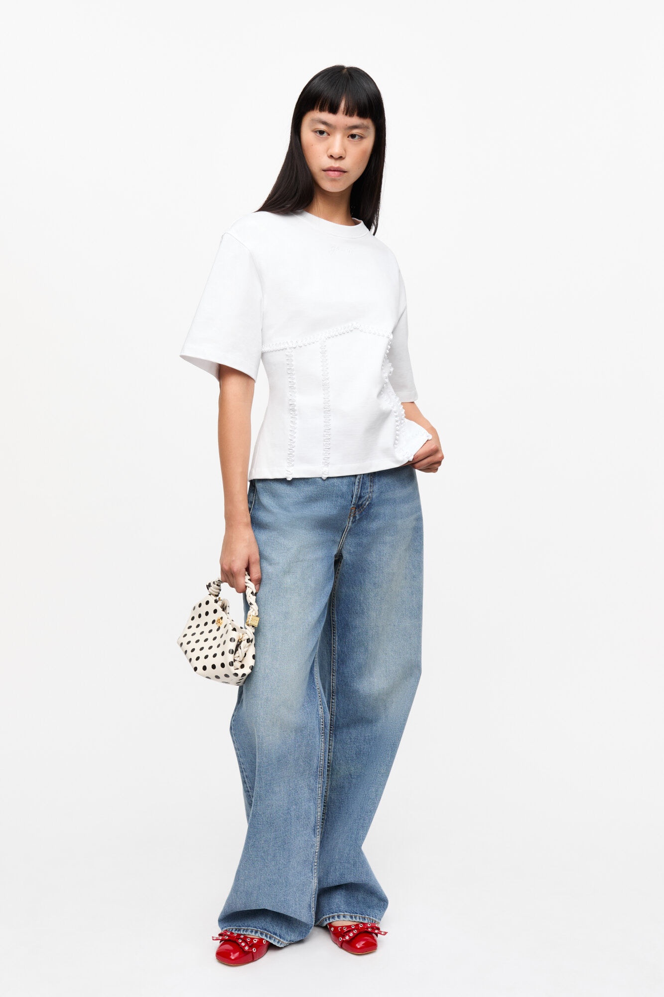 WHITE COTTON TIE BACK T-SHIRT - 4