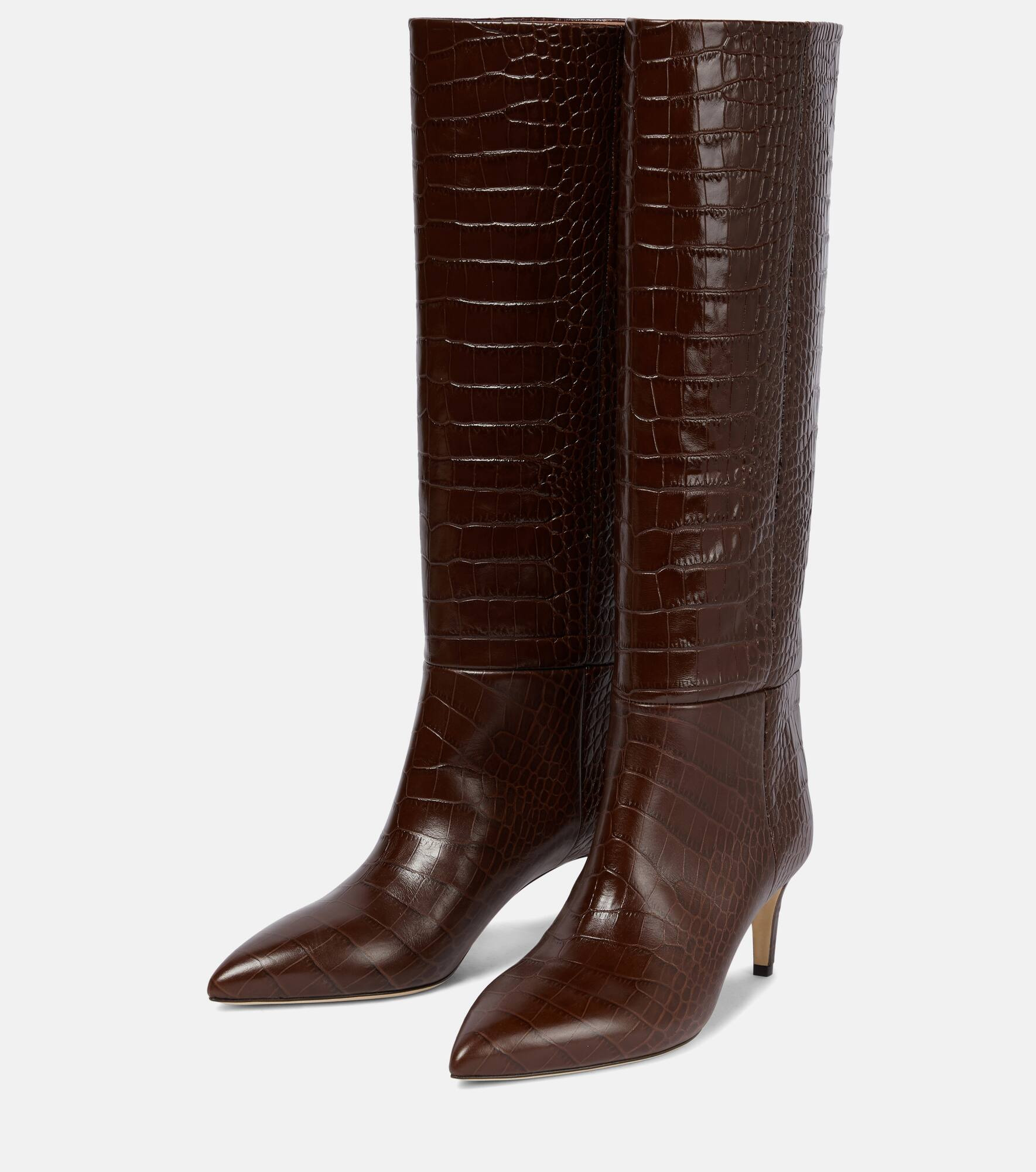 Croc-effect leather knee-high boots - 3