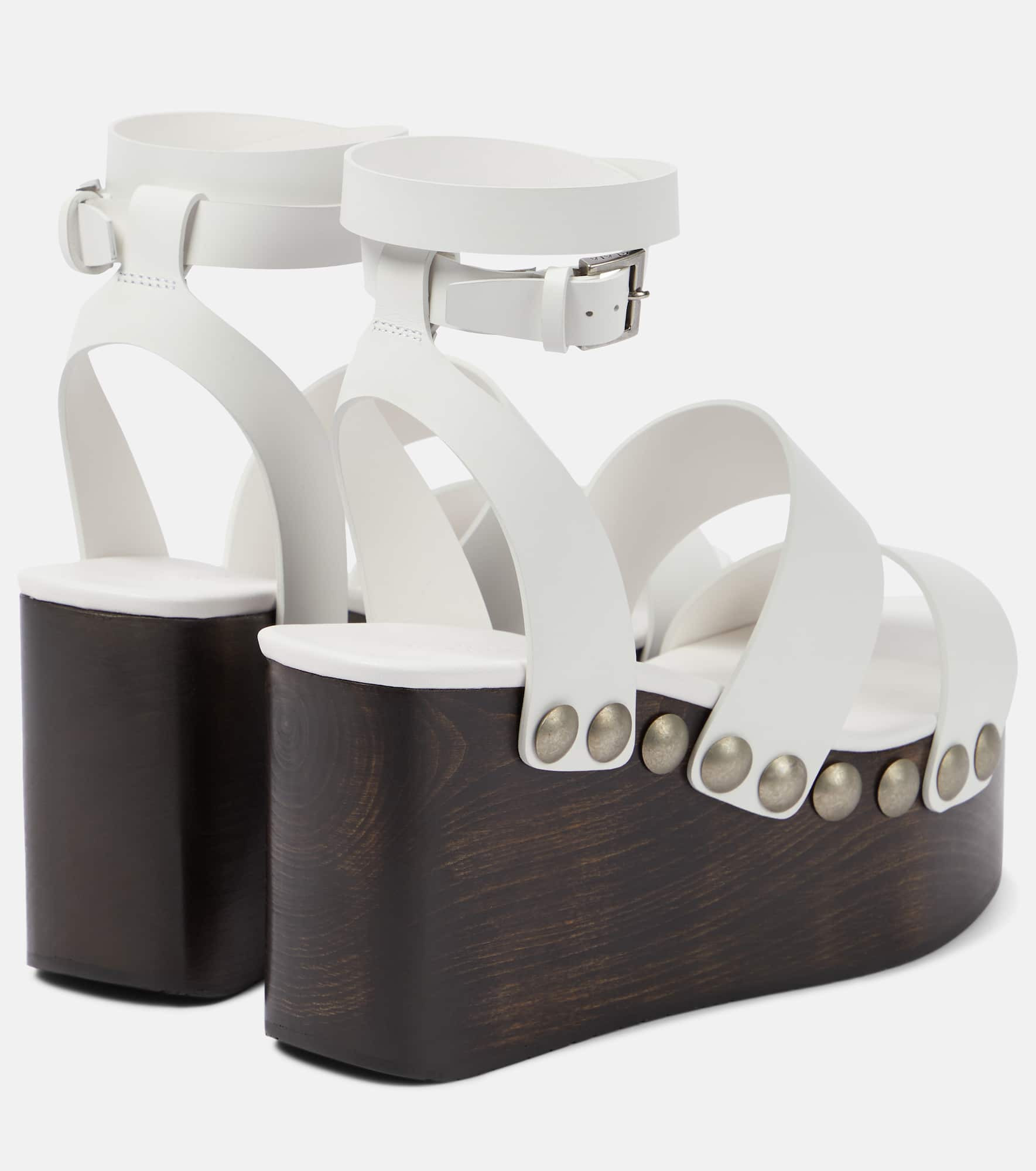 Leather wedge sandals - 3