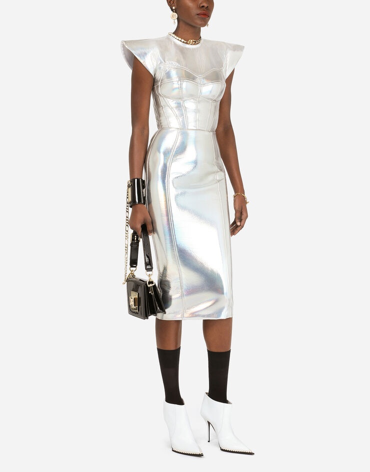 Holographic jersey calf-length bustier dress - 6