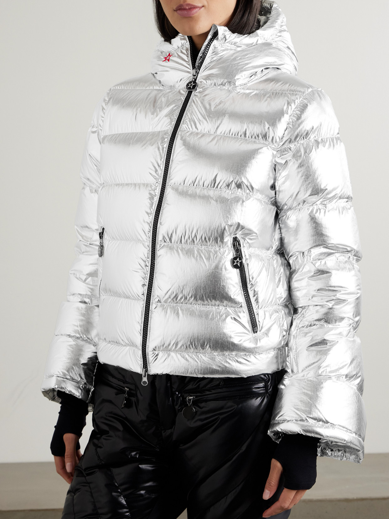 Hooded Metallic Down Ski Jacket - 4