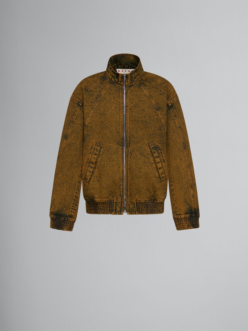 BROWN MARBLE-DYED DENIM BOMBER JACKET - 1