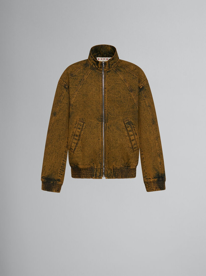 BROWN MARBLE-DYED DENIM BOMBER JACKET 1