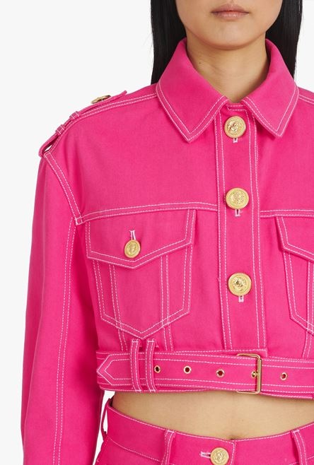 Balmain x Barbie - Pink denim cropped jacket - 6