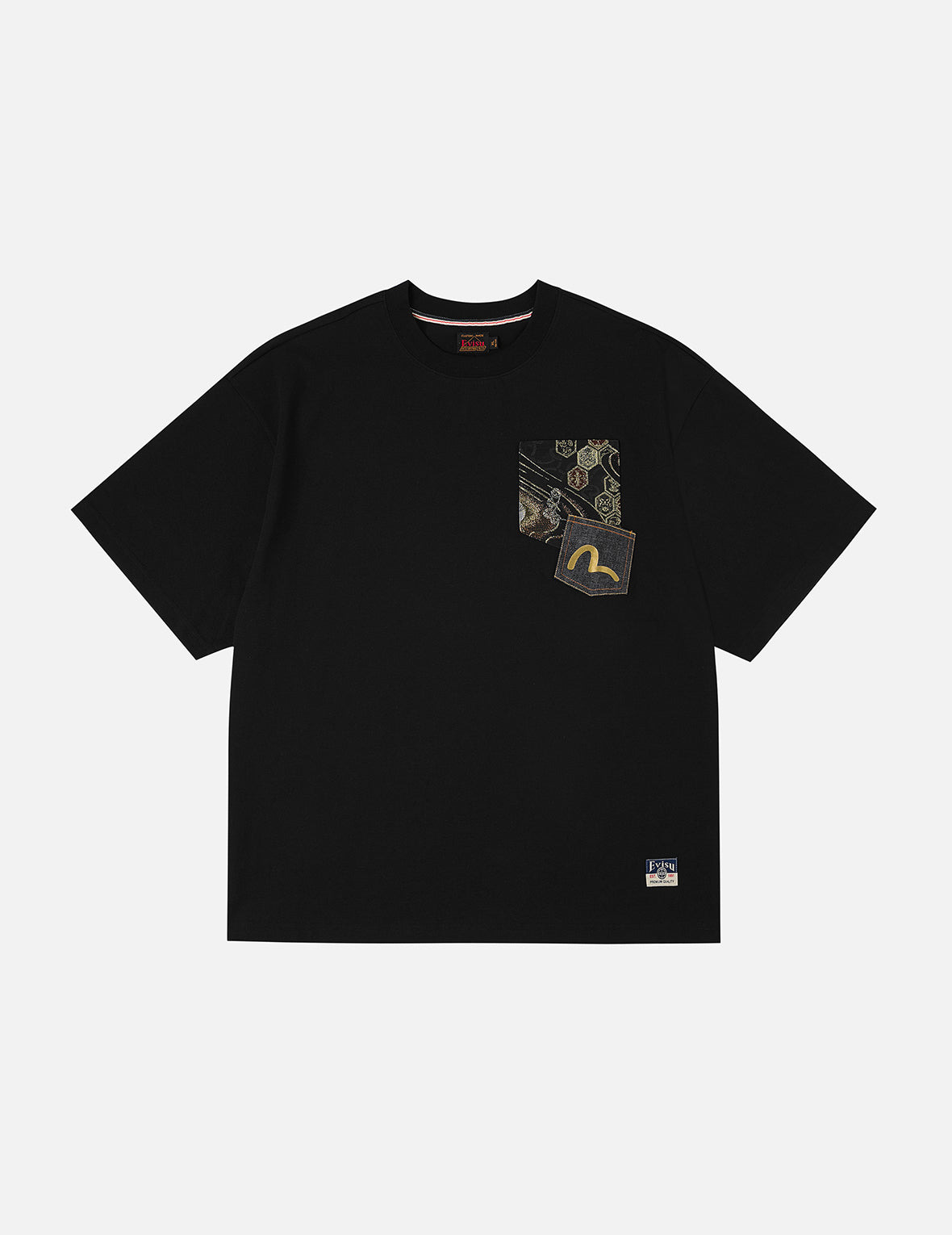 Brocade Pocket with Seagull Foil Print Loose Fit T-Shirt - 3
