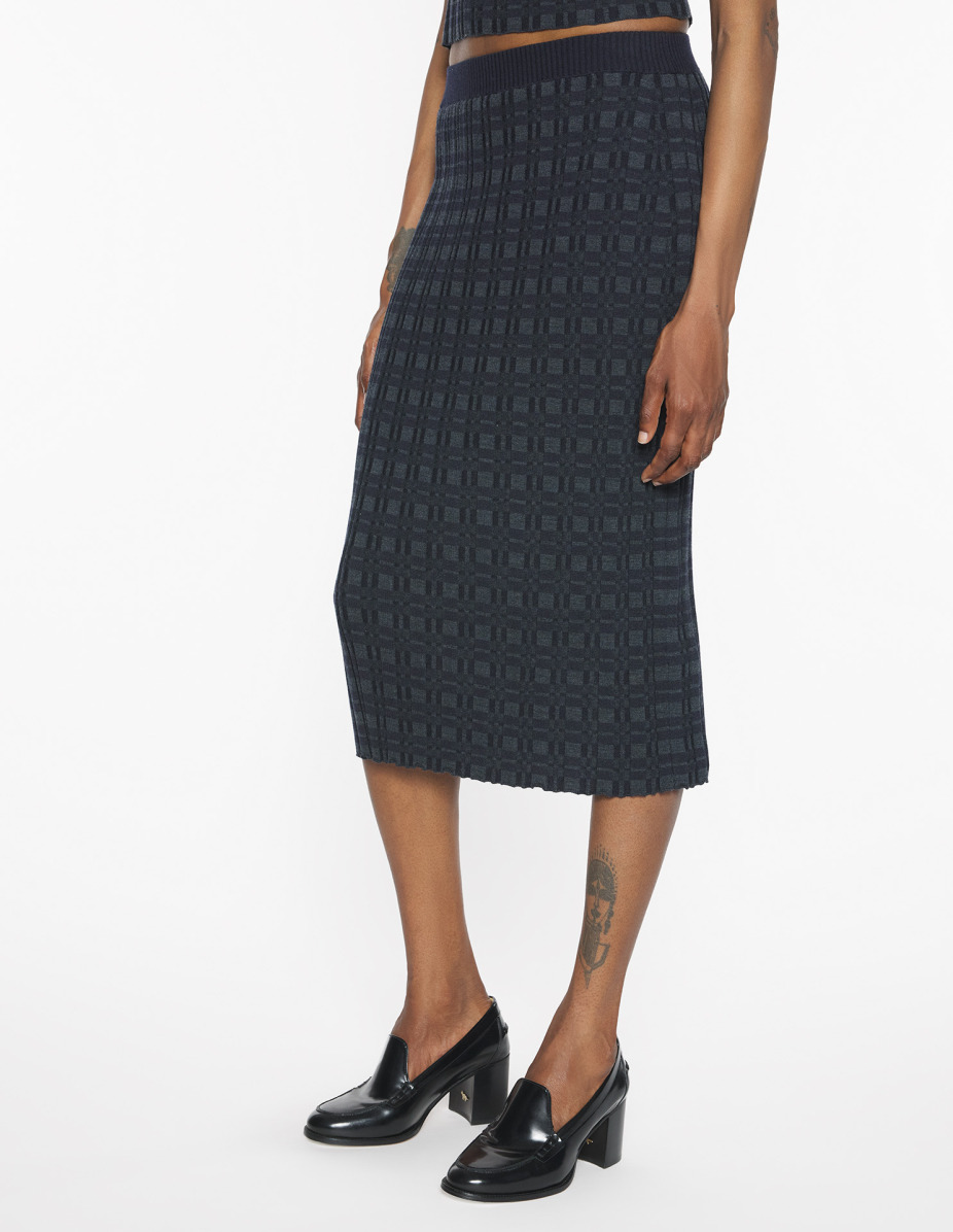 MERINO WOOL RIB CHECK LONG SKIRT - 3