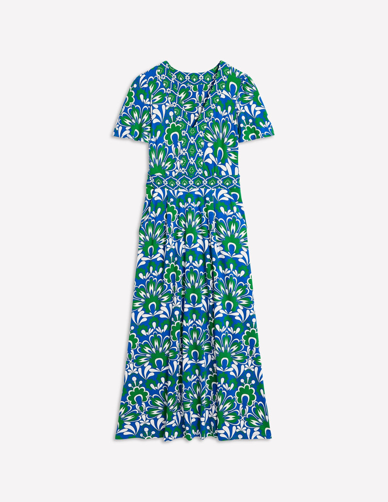 Ellie Flutter Maxi Tea Dress-Blue, Decorative Dandelion 1