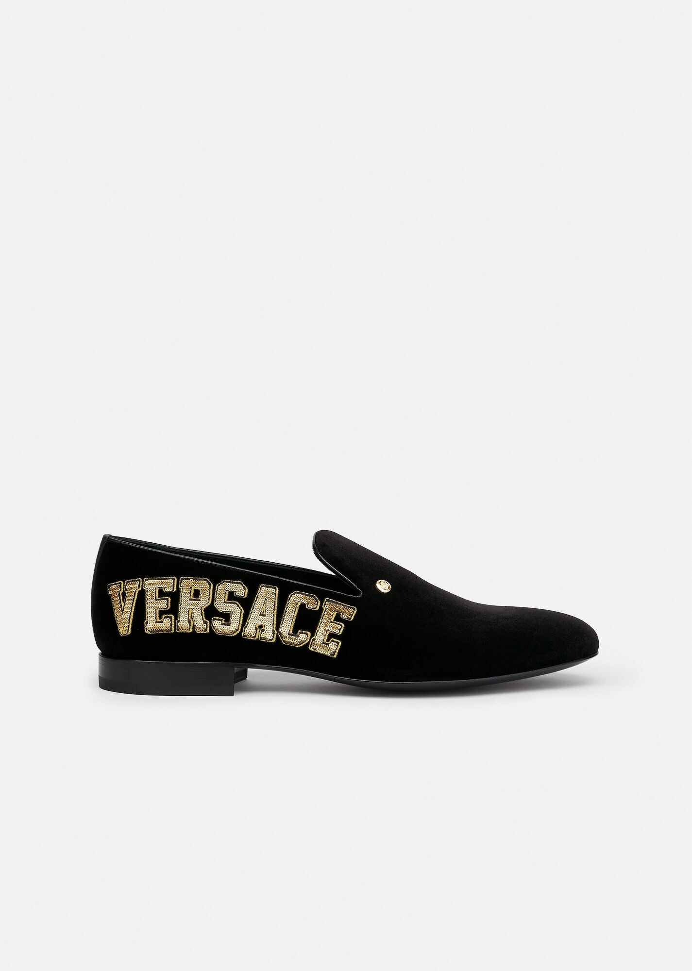 Embroidered Logo Velvet Slippers - 1