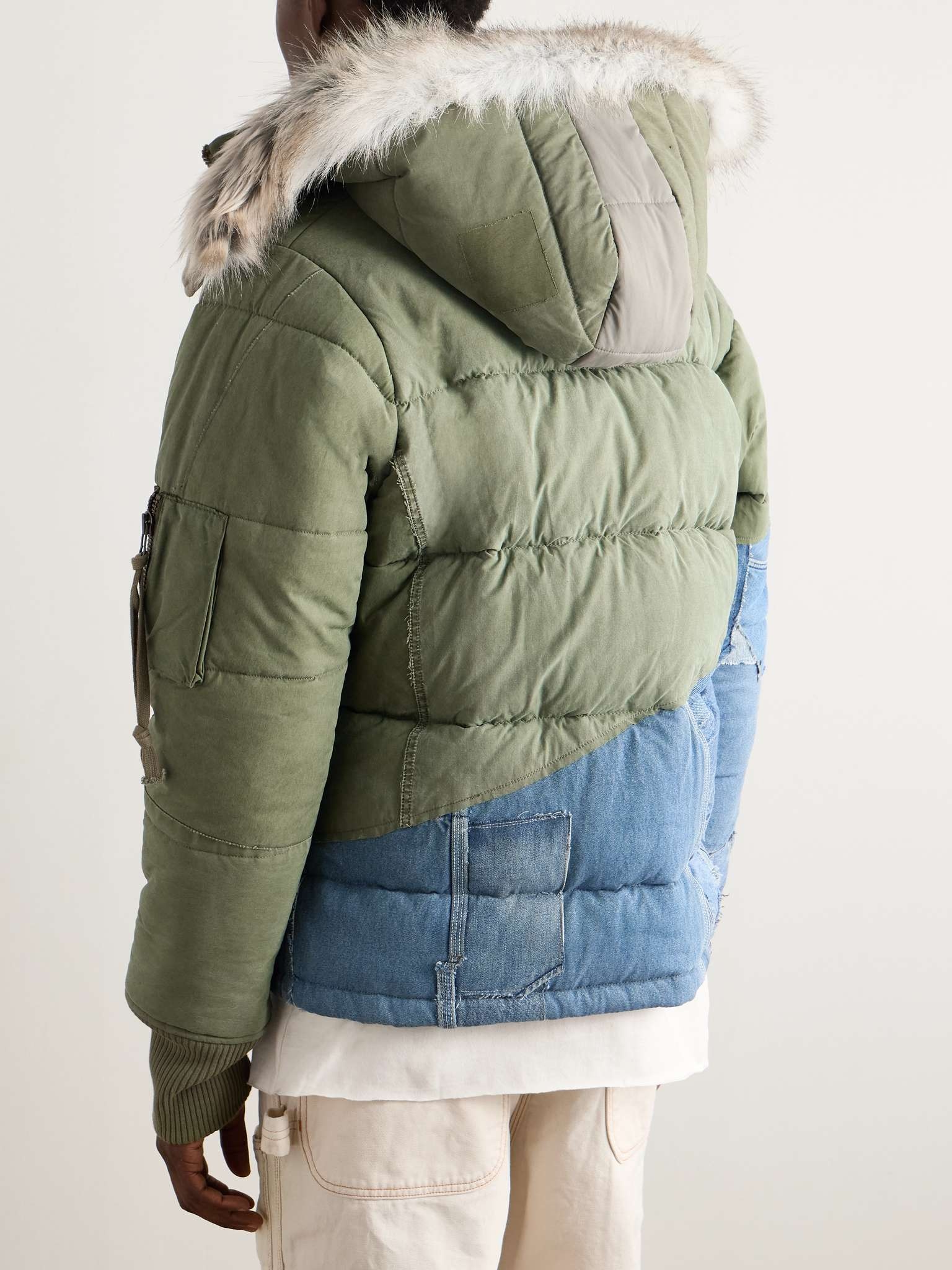 Faux Fur-Trimmed Quilted Cotton-Blend Twill and Denim Hooded Jacket - 4