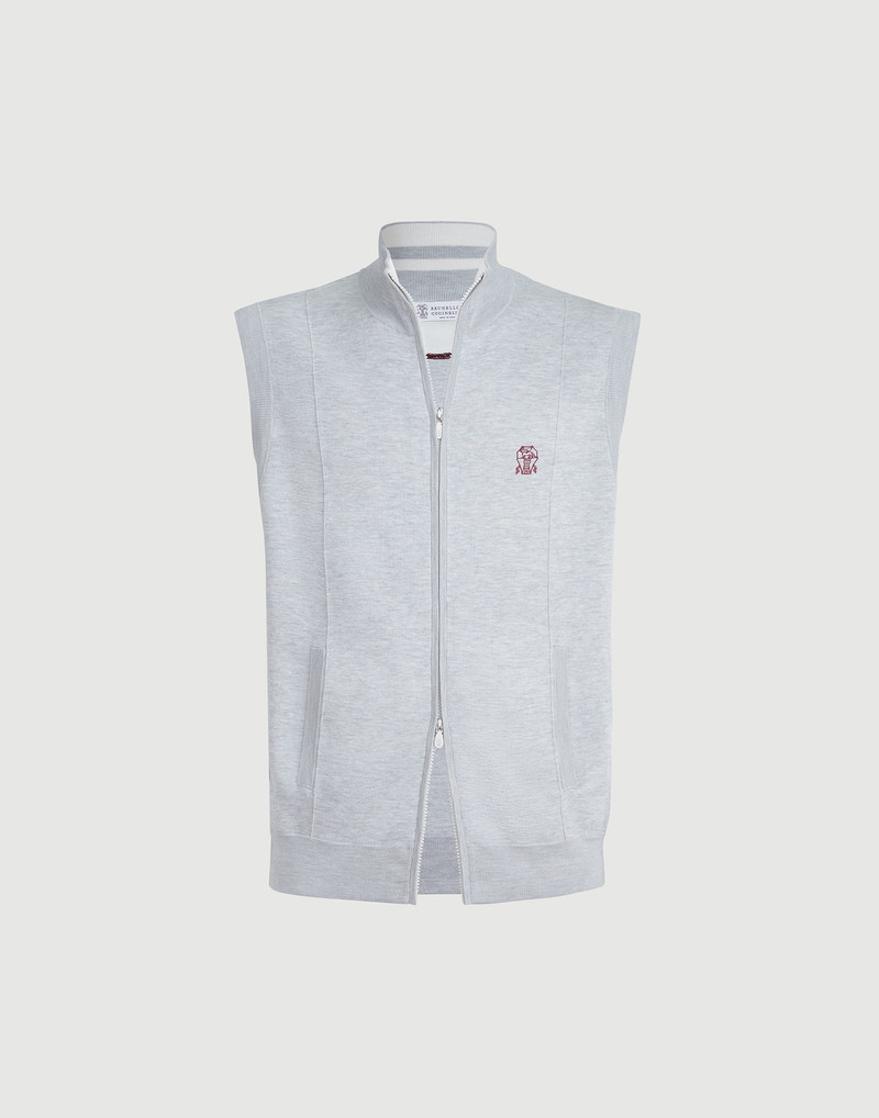 Cotton and silk French terry double knit vest with logo 1