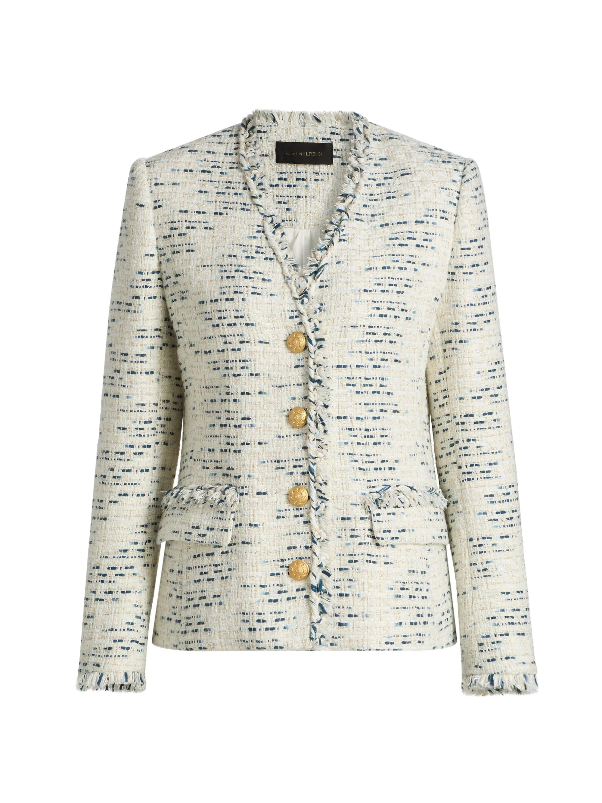 Women's Saphire Frayed-Trim Tweed Jacket - Multi - 1