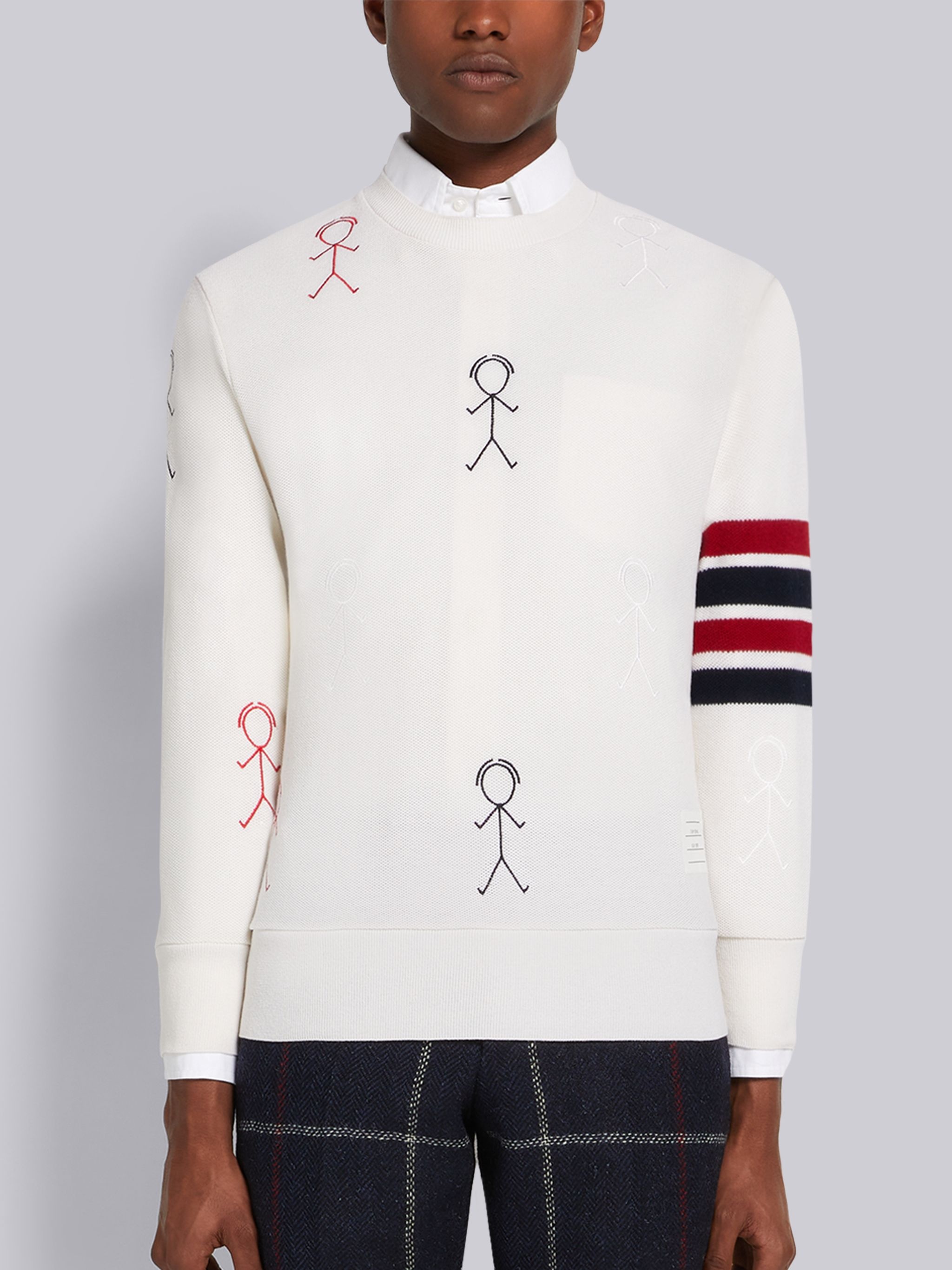 White Cashmere Pique 4-Bar Mr. Thom Half Drop Embroidered Sweatshirt - 1