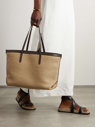 Brunello Cucinelli Bead-embellished leather-trimmed raffia tote outlook