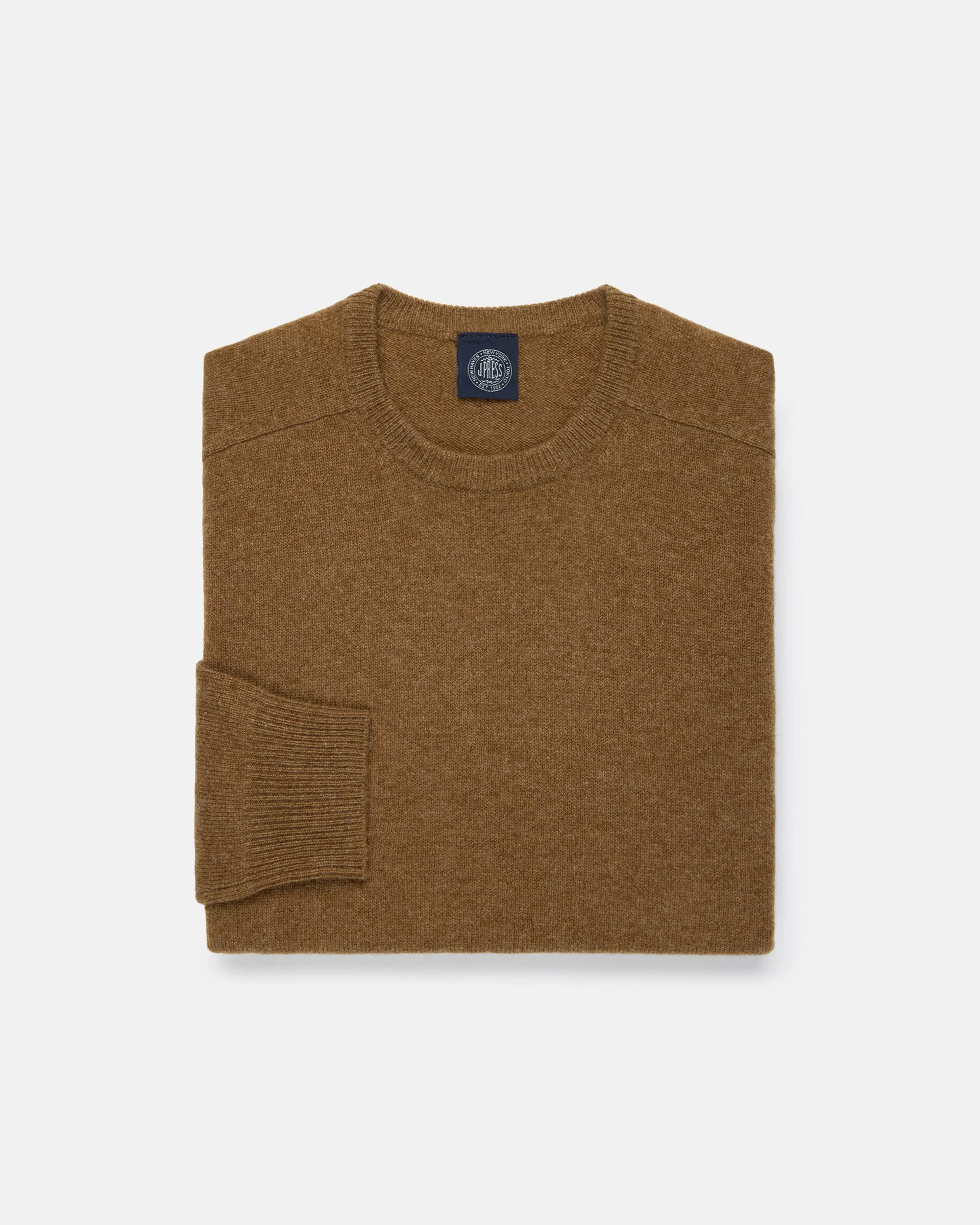 LIGHT BROWN LAMBSWOOL CREWNECK SWEATER - 1