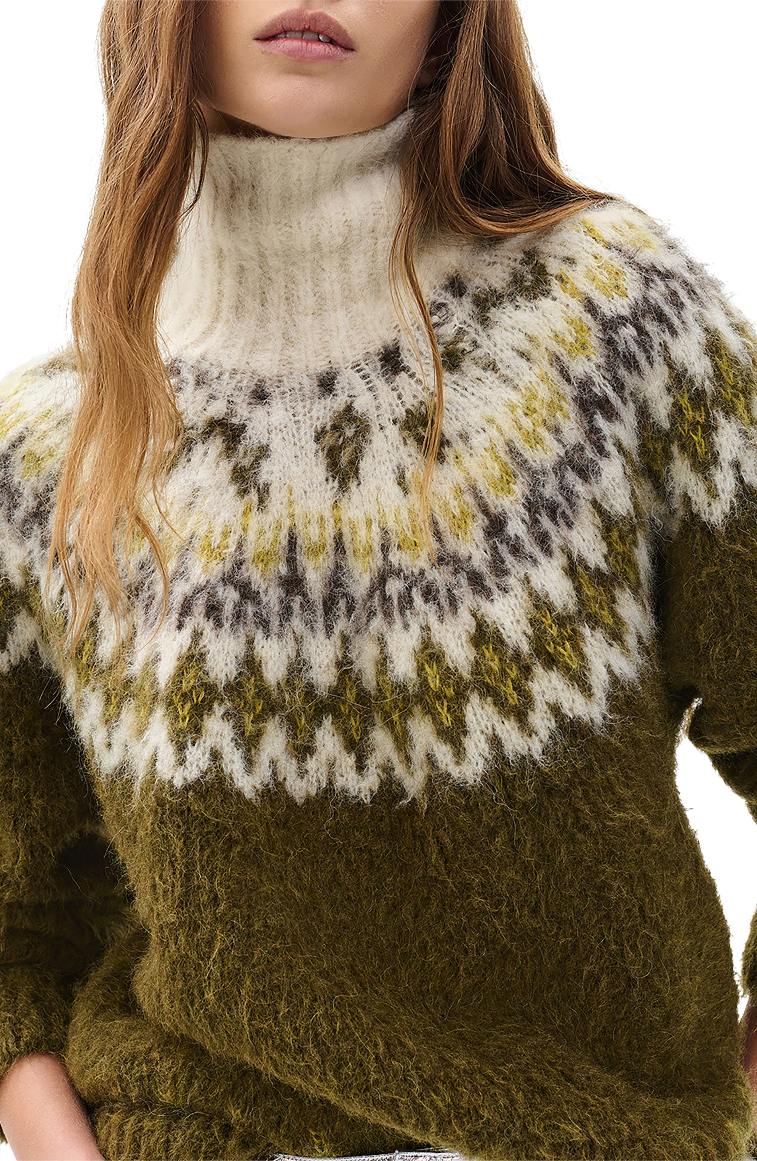 rag & bone Beth Oversize Fair Isle Alpaca Blend Turtleneck Sweater in Army Multi at Nordstrom - 4