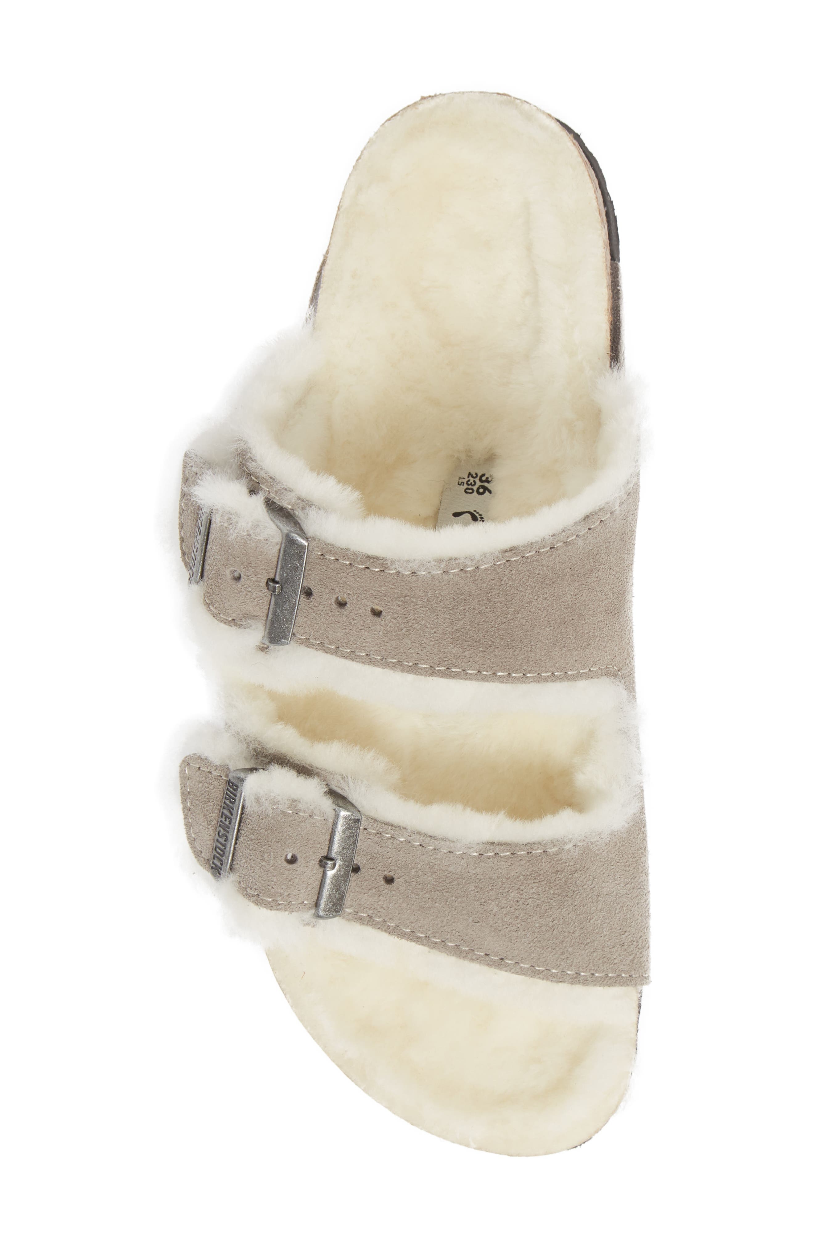 Birkenstock Arizona Genuine Shearling Lined Slide Sandal in Stone Coin Suede at Nordstrom - 5
