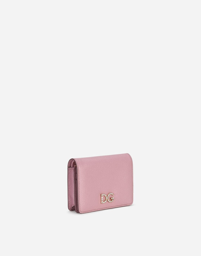 Dolce & Gabbana Small continental wallet in dauphine calfskin with rhinestone DG logo outlook