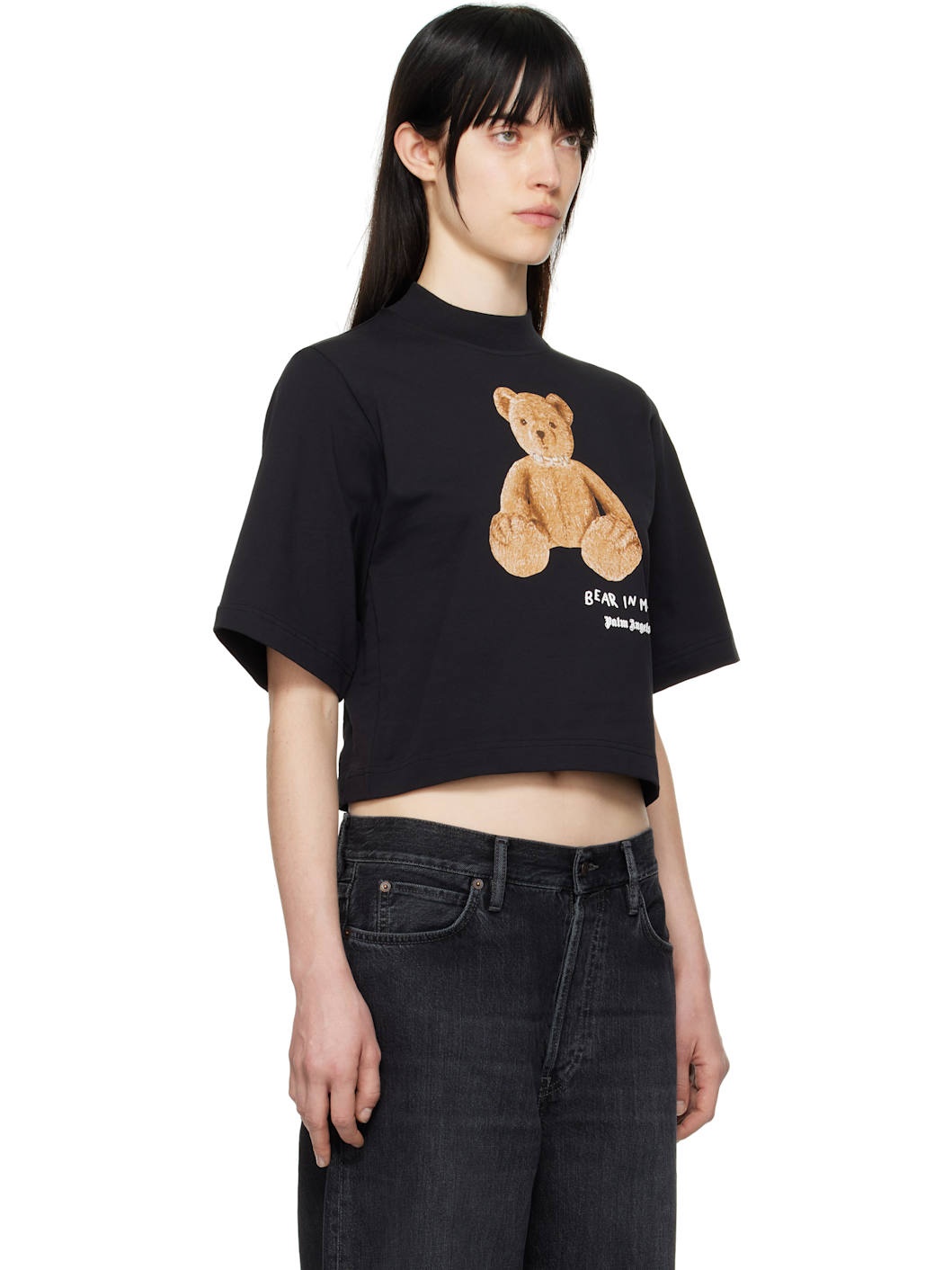 Black 'Bear in Mind' Cropped T-shirt - 2