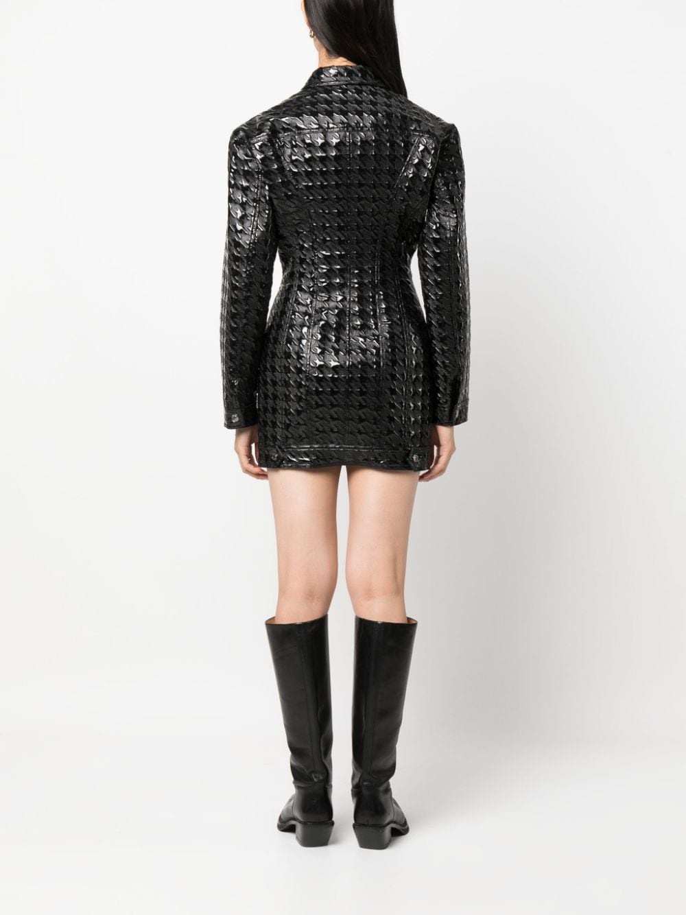 embossed-pattern faux-leather shirt jacket - 4