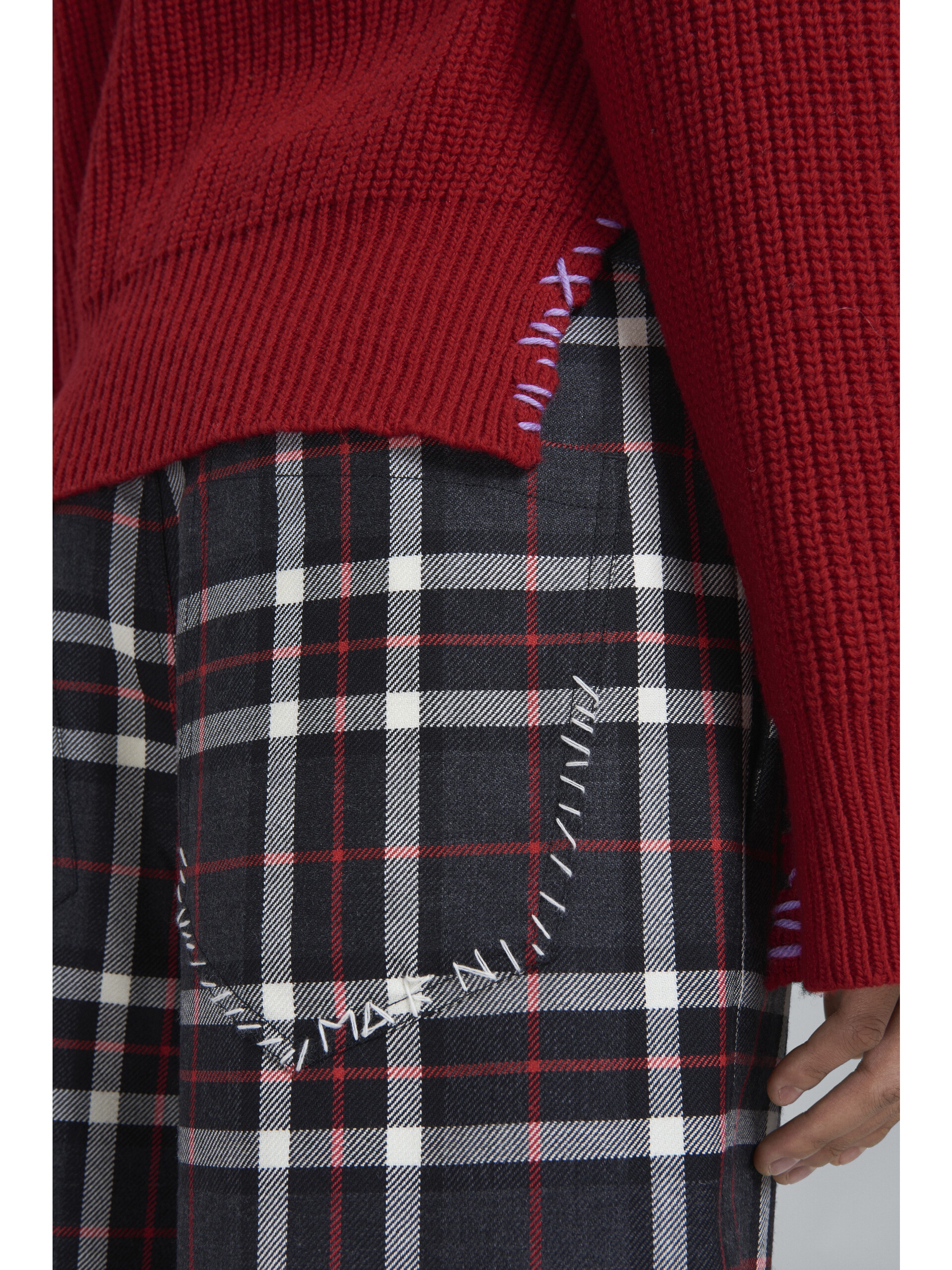GREY TARTAN WOOL CROPPED PANTS - 4
