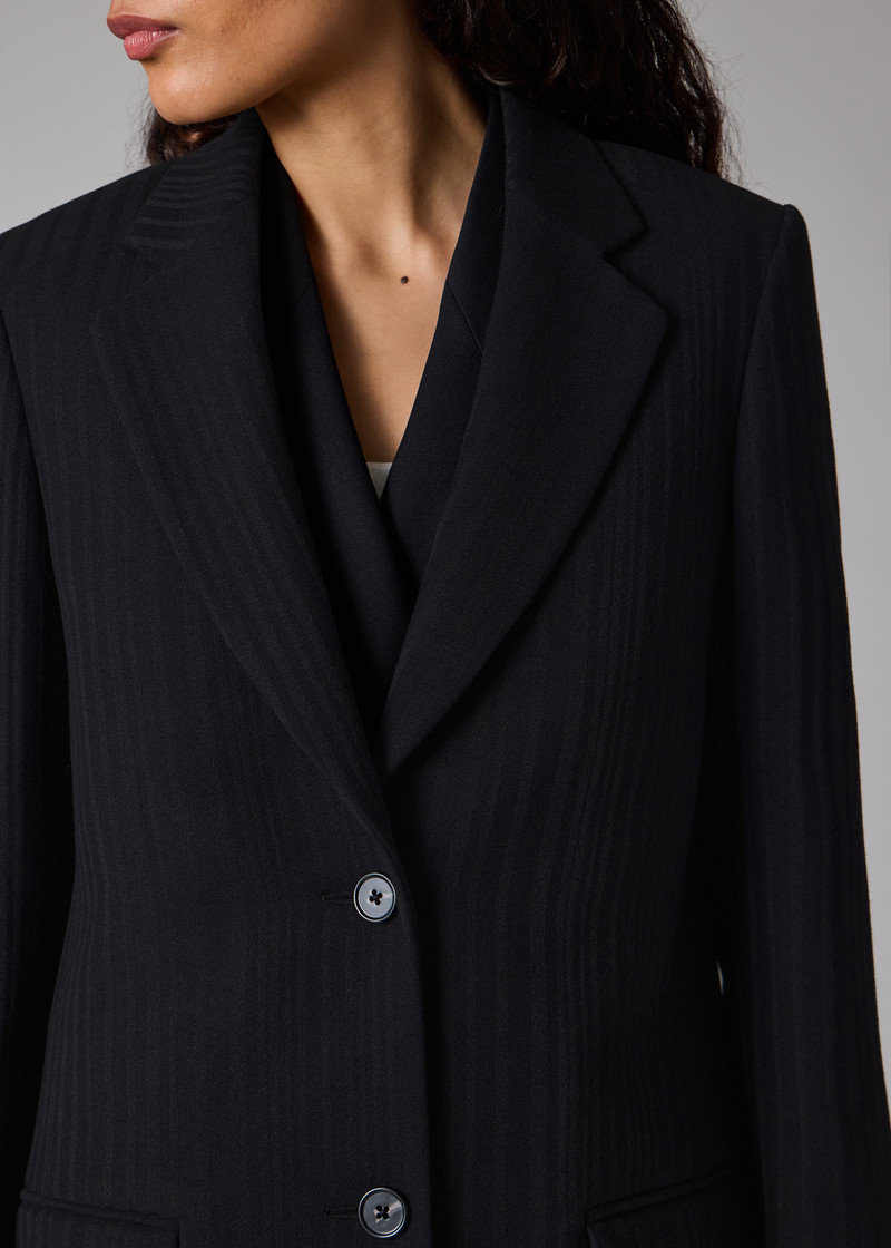 Women's Dark Navy 'Shadow Stripe' Cashmere-Blend Epsom Coat 9