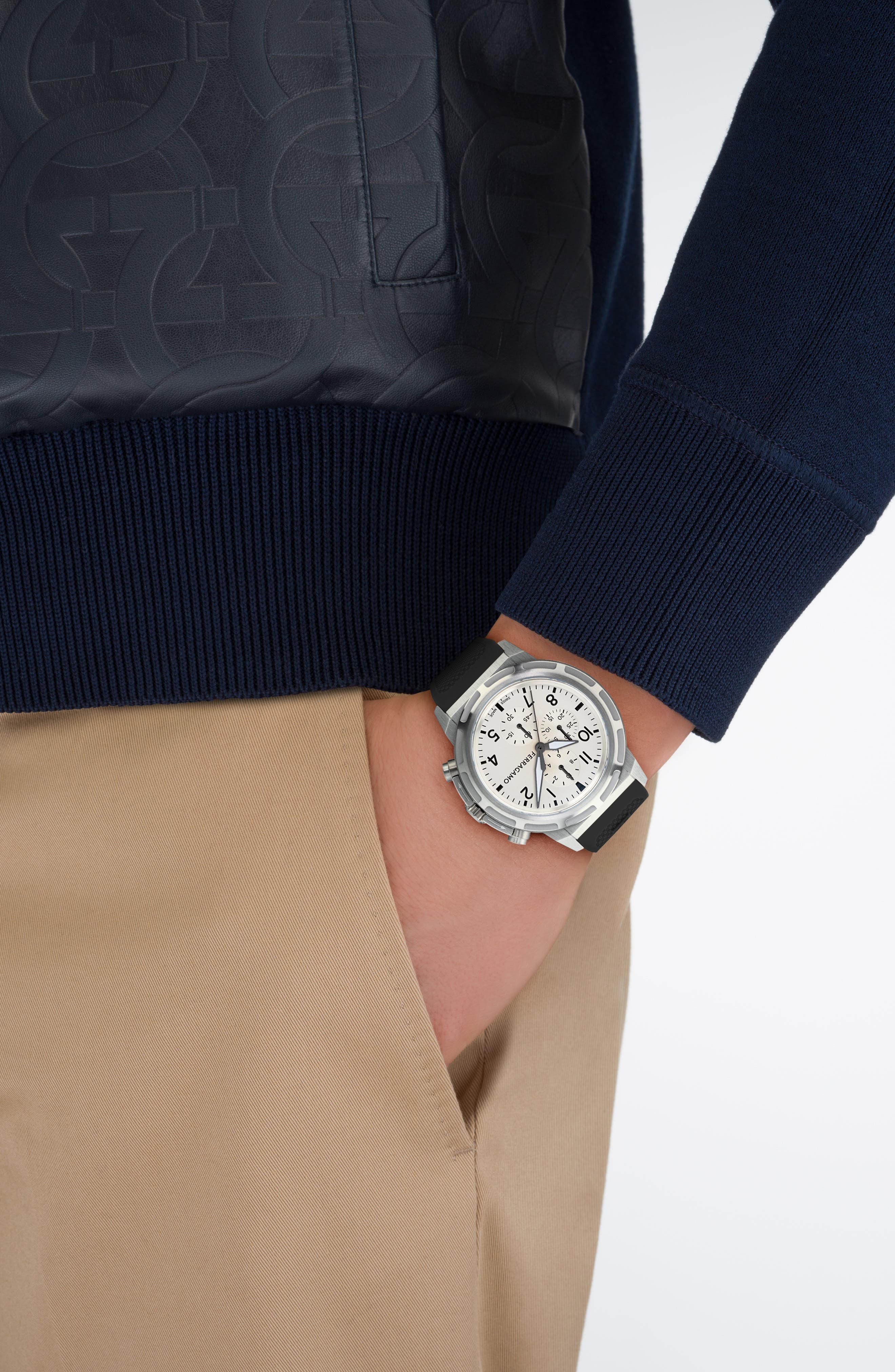 FERRAGAMO Sport Chronograph Silicone Strap Watch, 44mm in Stainless Steel at Nordstrom - 2