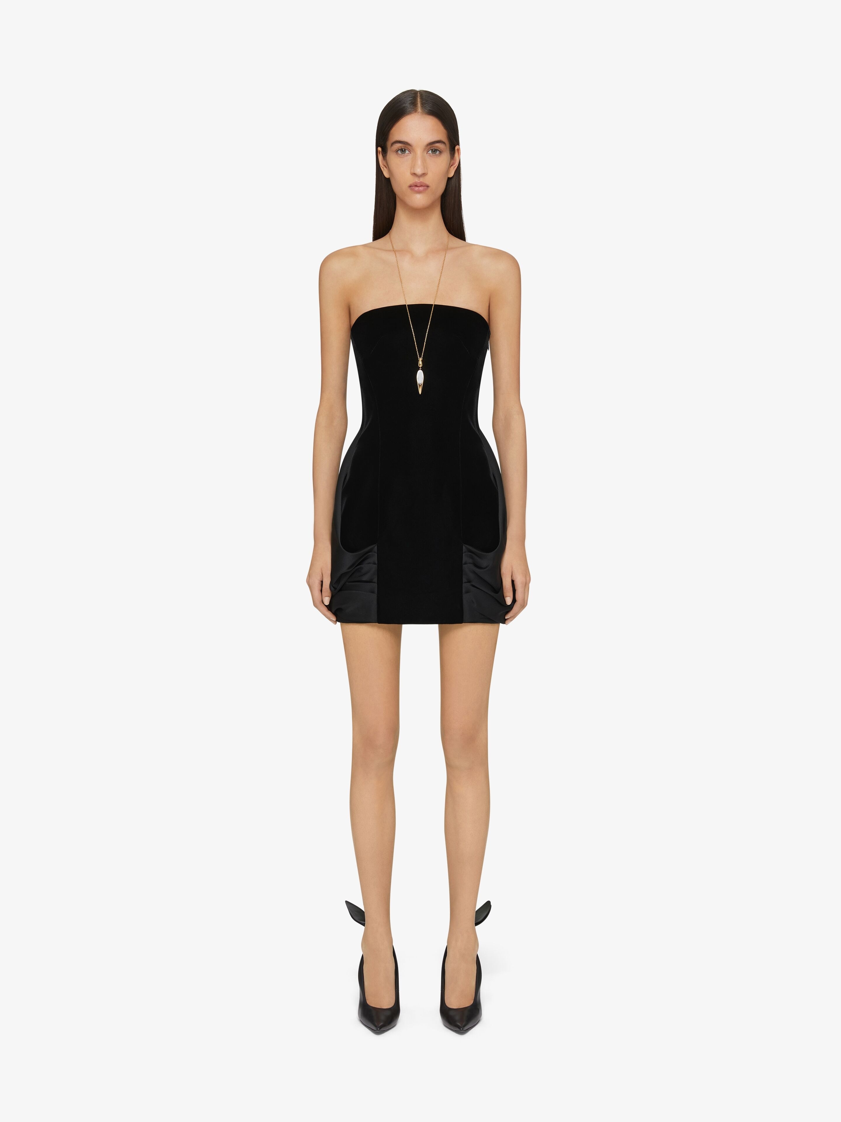 BI-MATERIAL BUSTIER DRAPED DRESS - 2