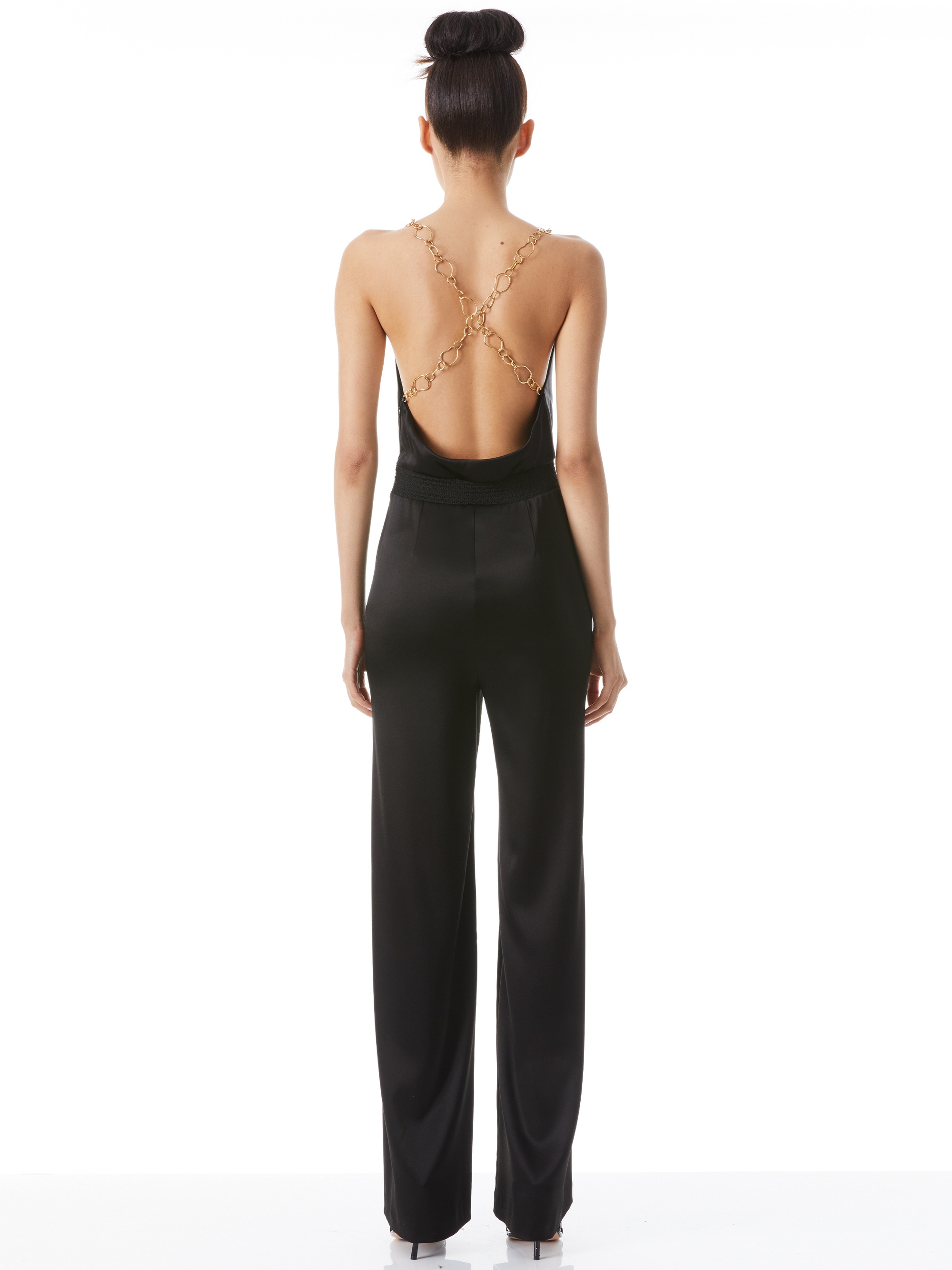 RISKA COWL NECK CHAIN STRAP JUMPSUIT - 2