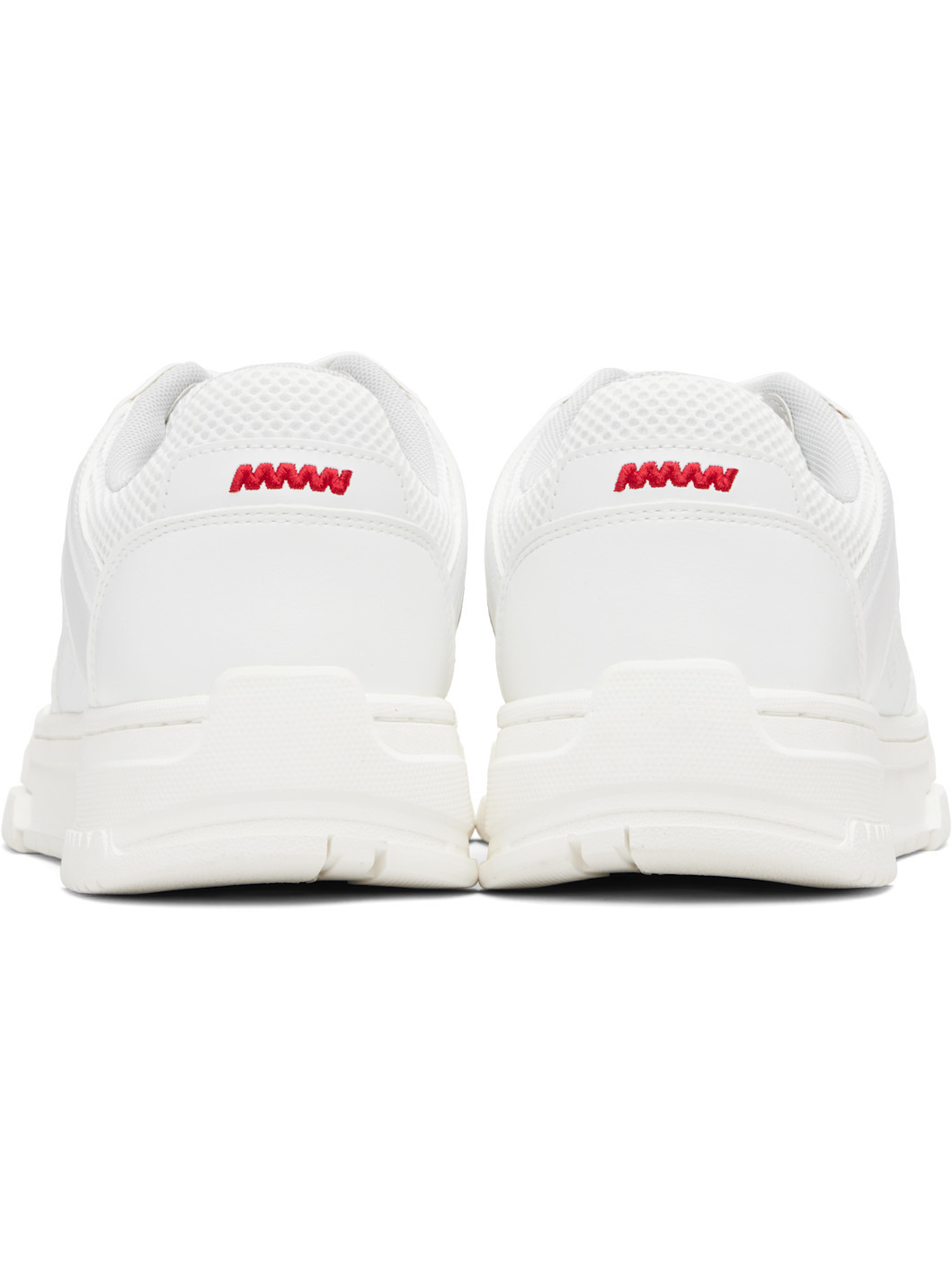 White Faux-Leather Mesh Trims Sneakers - 2