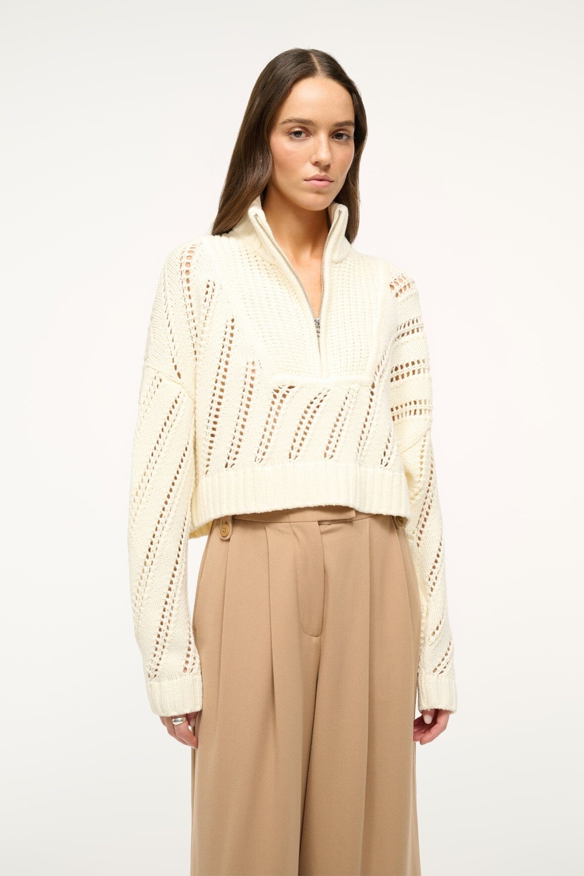 STAUD CROPPED HAMPTON SWEATER IVORY - 2