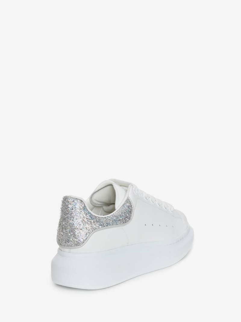 Alexander McQueen Women's Oversized Sneaker in White/silver outlook