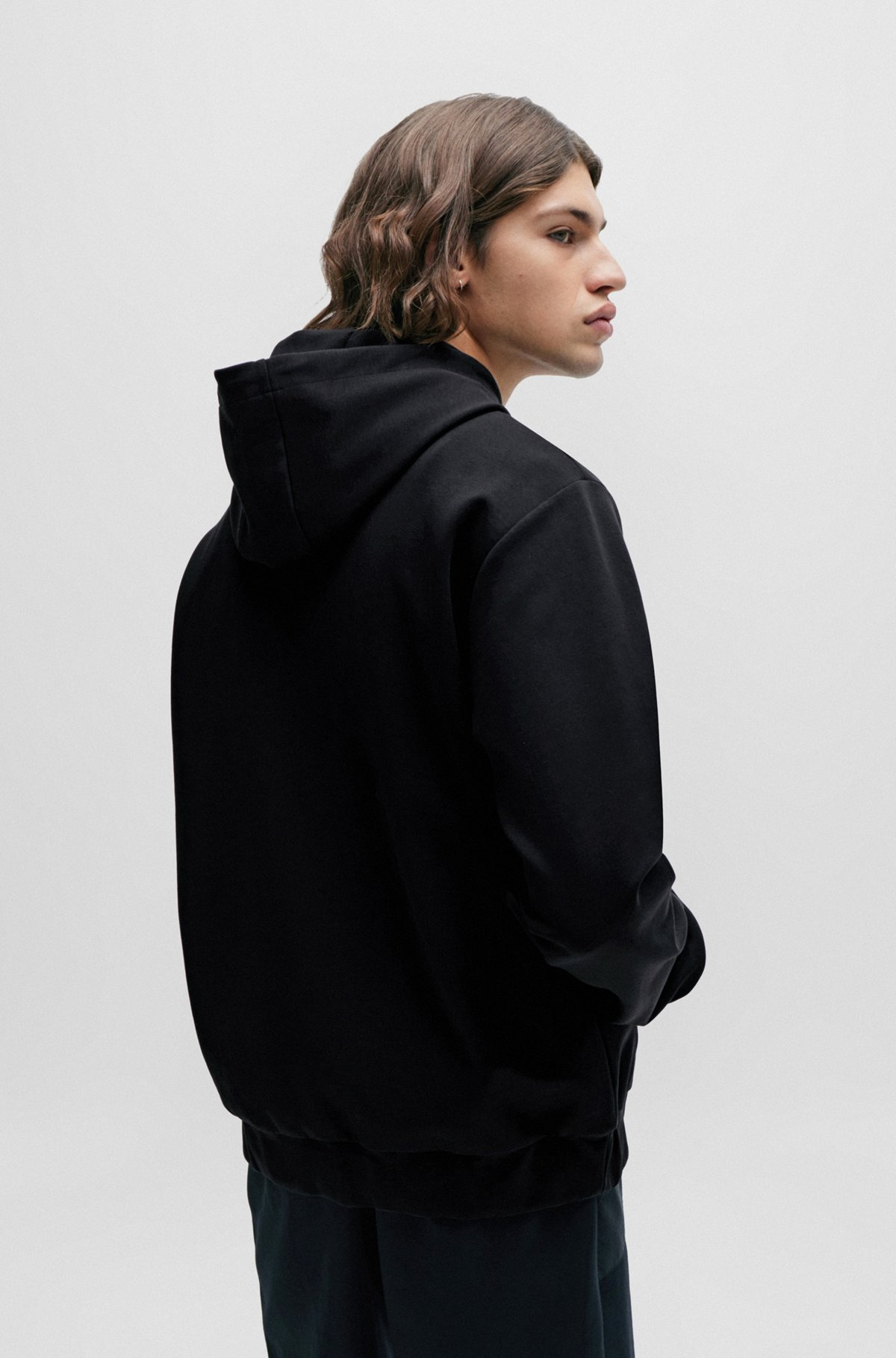 RELAXED-FIT HOODIE IN STRETCH COTTON WITH CONTRAST POCKET - 5