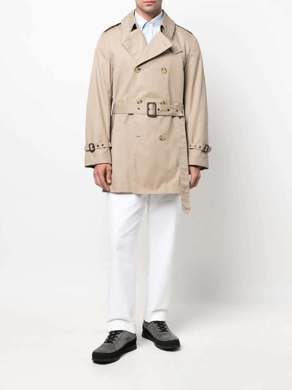 ST JOHN Beige Gabardine Cotton Short Trench Coat - 2