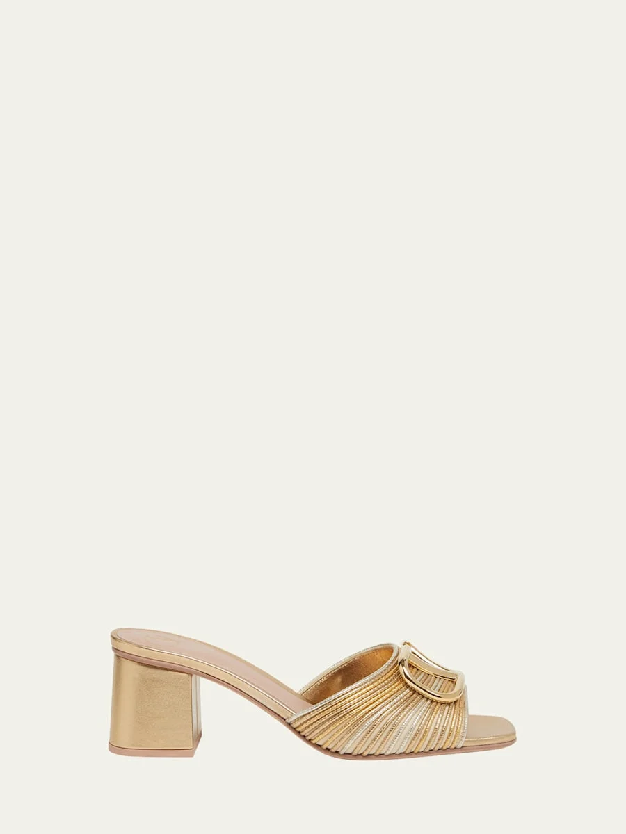 VLogo Metallic Block-Heel Slide Sandals - 1