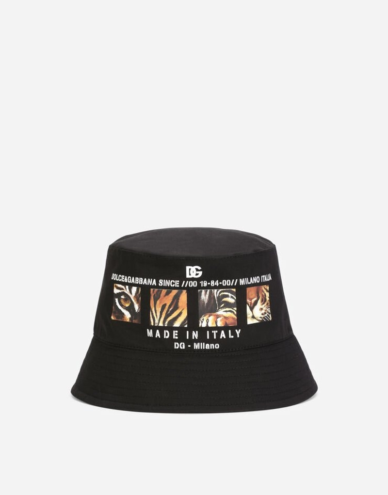 Cotton bucket hat with tiger-print details 1