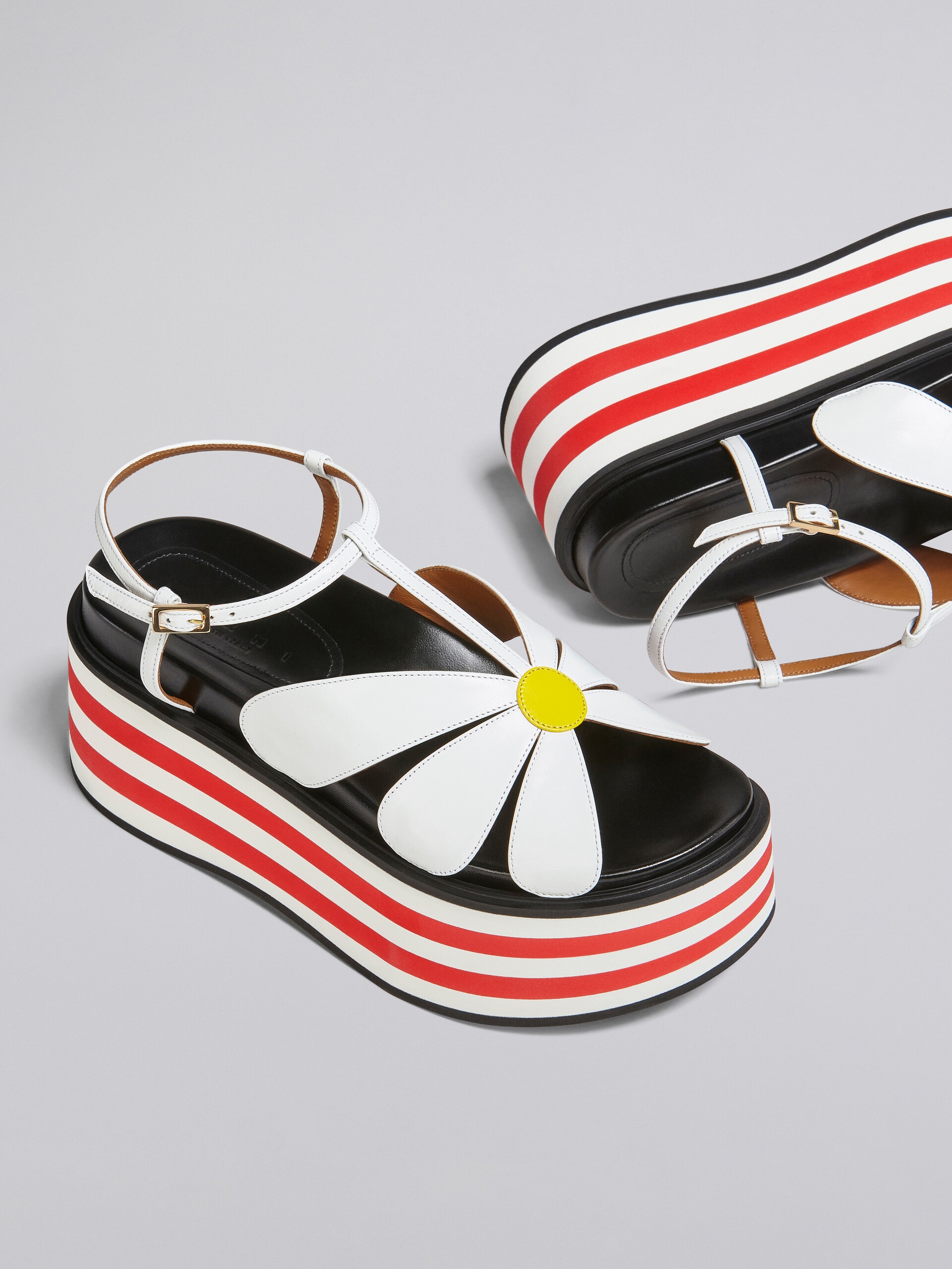 WHITE LEATHER FLOWER WEDGE SANDAL - 5