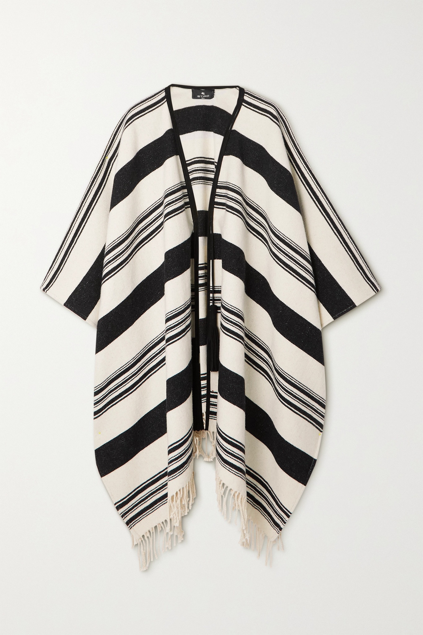 Leather-trimmed striped cotton-blend jacquard wrap - 1