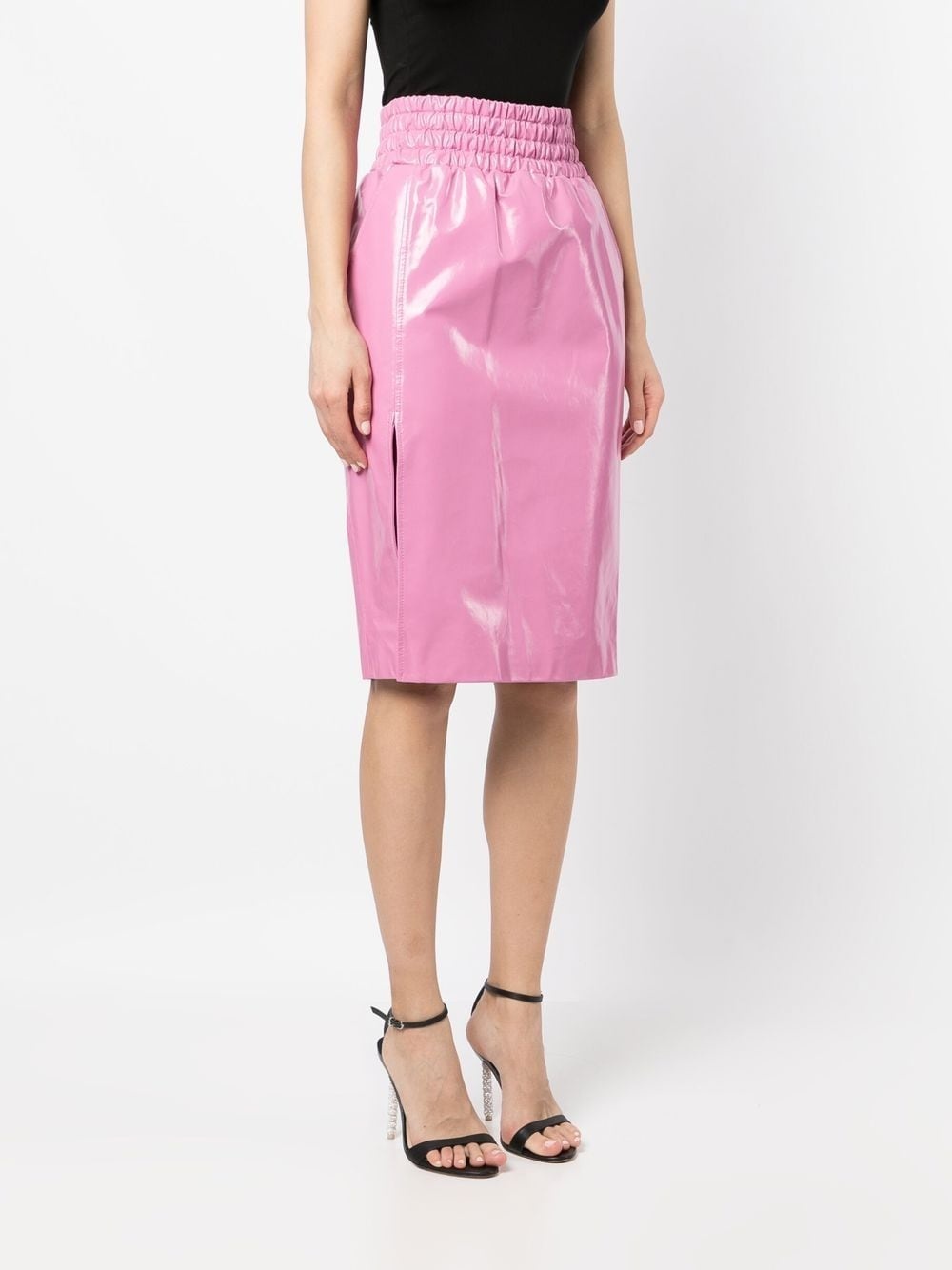 shiny textured leather midi skirt - 3