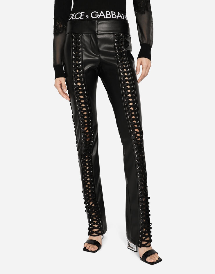 Faux leather pants with lacing and eyelets - 4