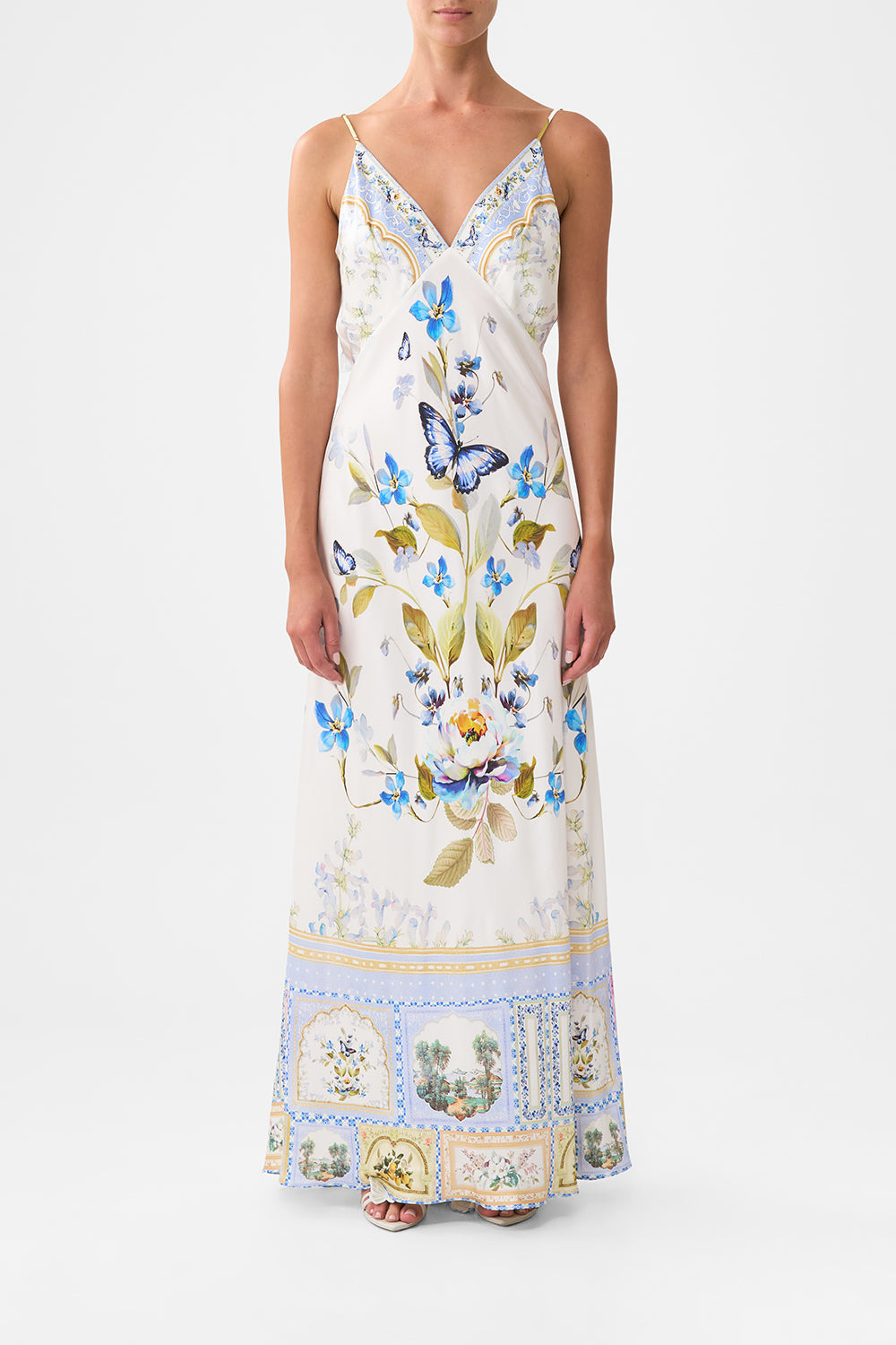 V-NECK LONG BIAS SLIP DRESS WITH TRAIN - 2