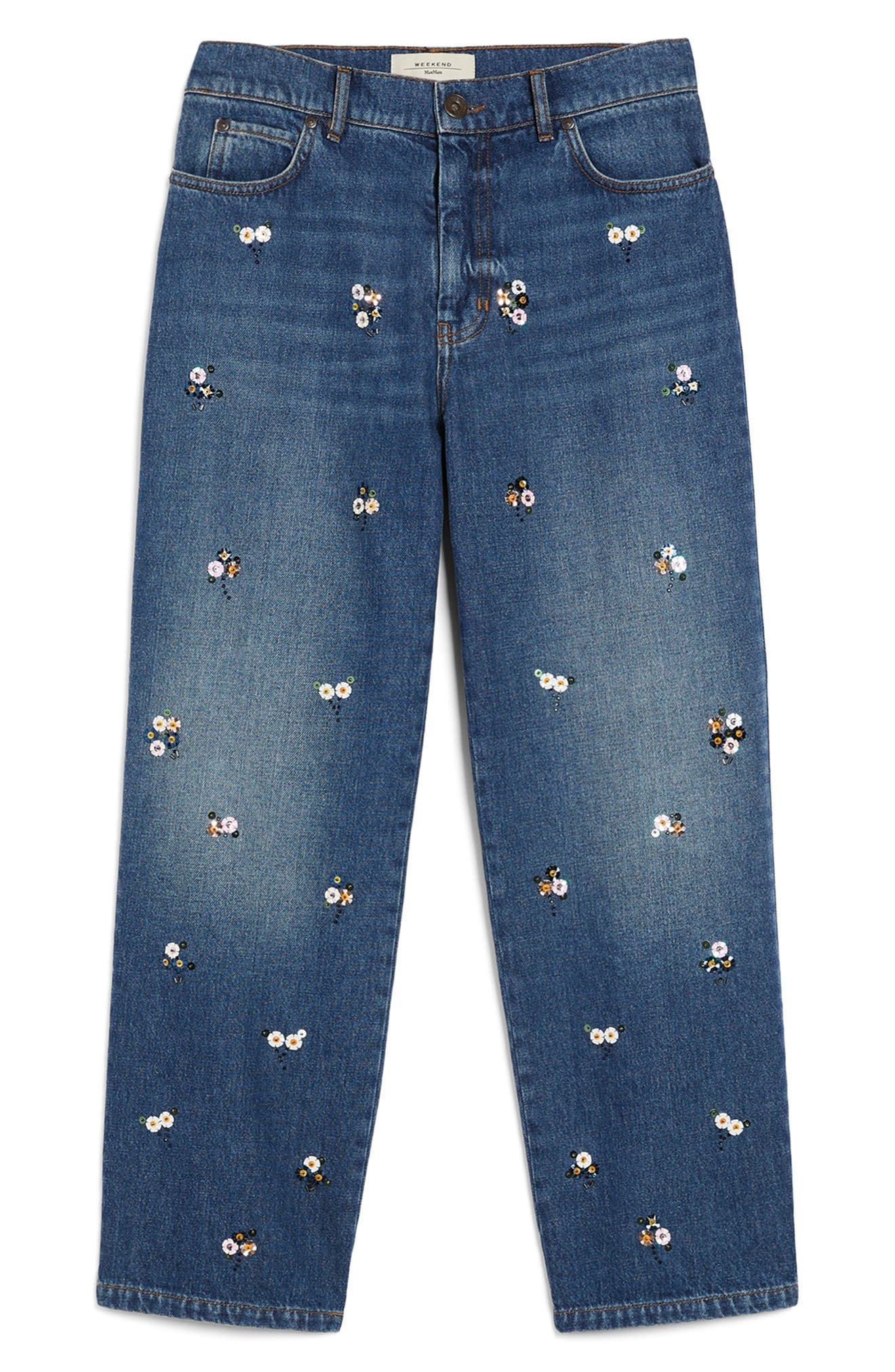 Weekend Max Mara Manetta Floral Detail Jeans in Navy at Nordstrom - 5
