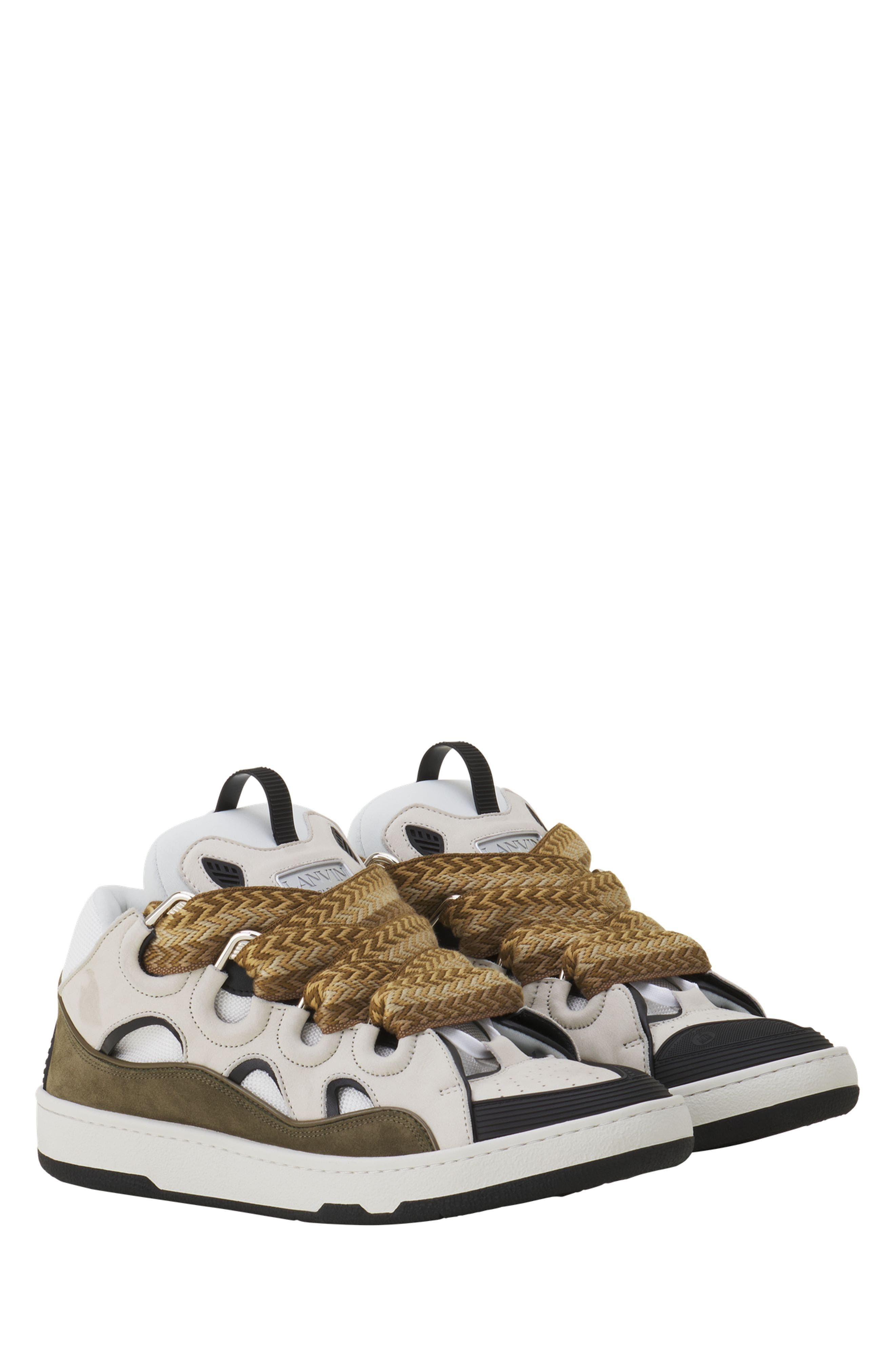 Lanvin Curb Leather Sneakers in Blanc/kaki at Nordstrom - 2