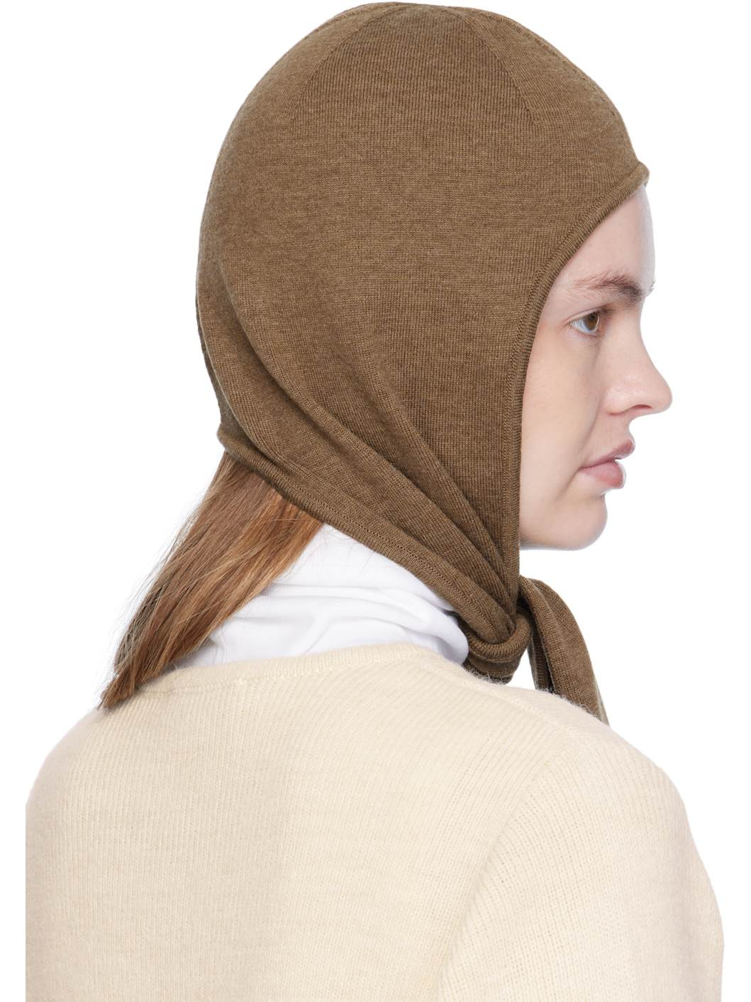 Brown Fine Wool Head Scarf Hood - 3
