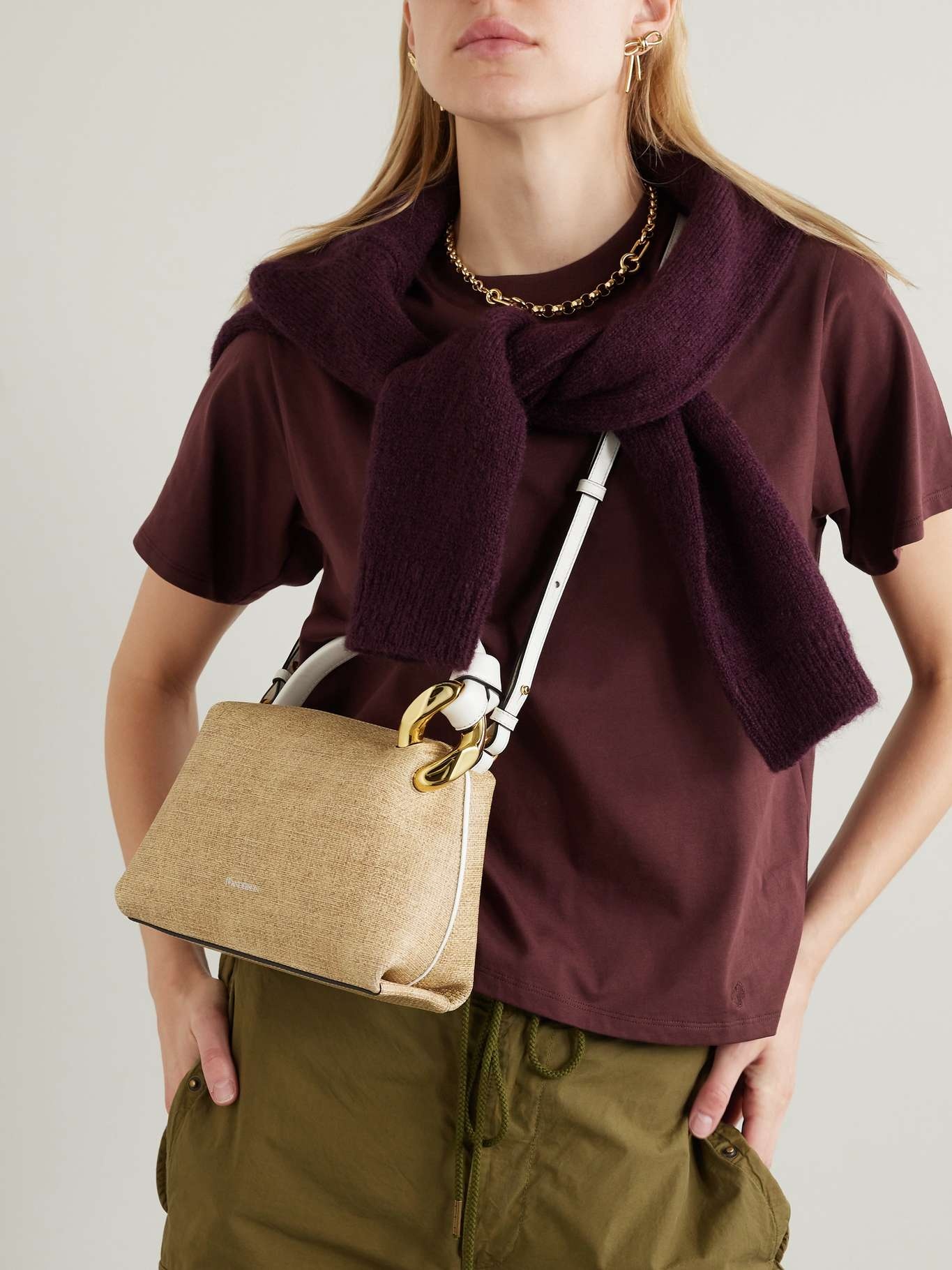 JWA Corner small chain-embellished printed textured-leather shoulder bag - 6