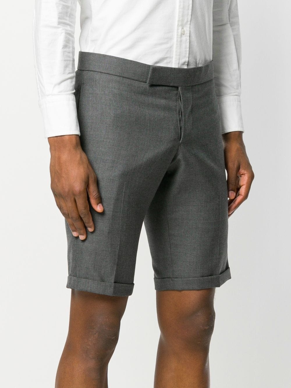 Engineered Striped Side Seam Solid Wool Twill Skinny Shorts - 3