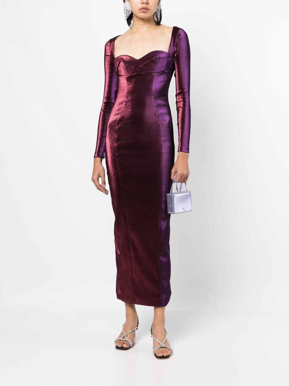satin long-sleeved maxi dress - 2