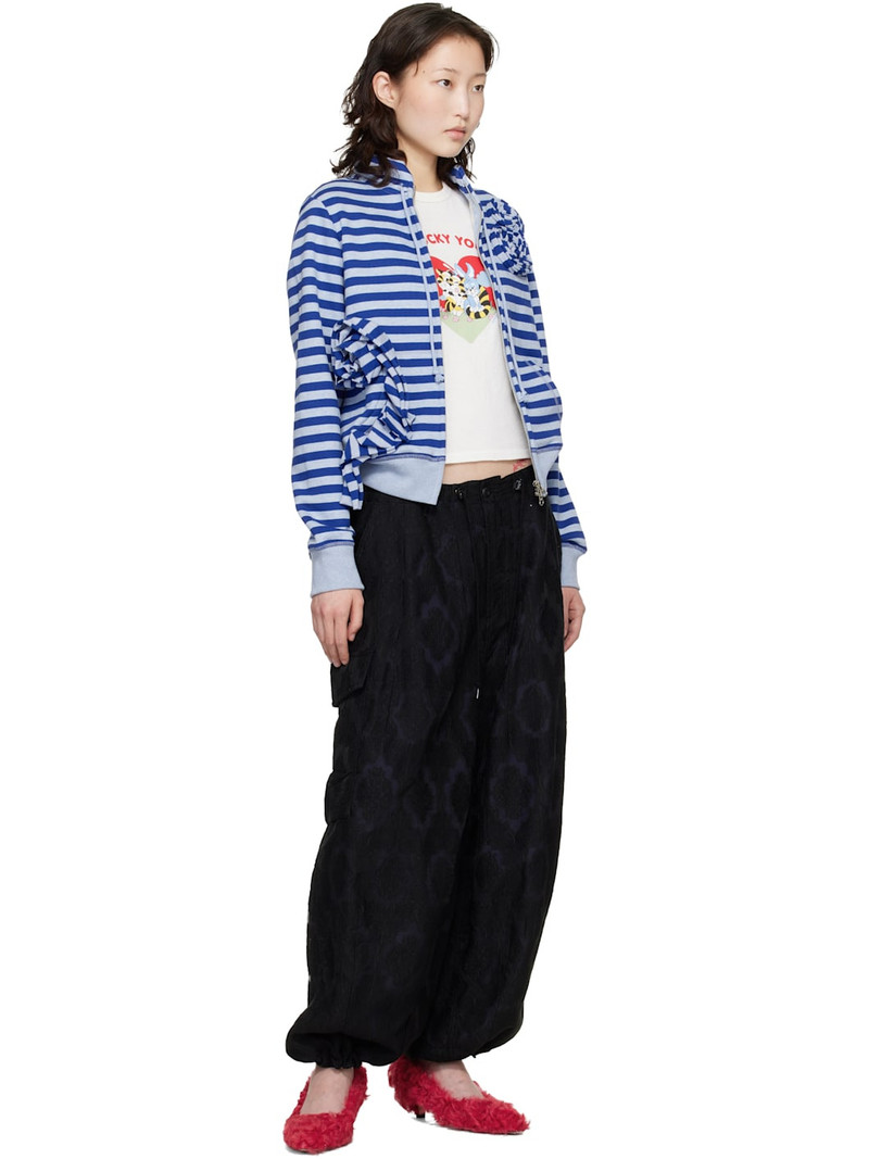 OPEN YY SSENSE Exclusive Navy Applique Knit Zipup Sweatshirt outlook